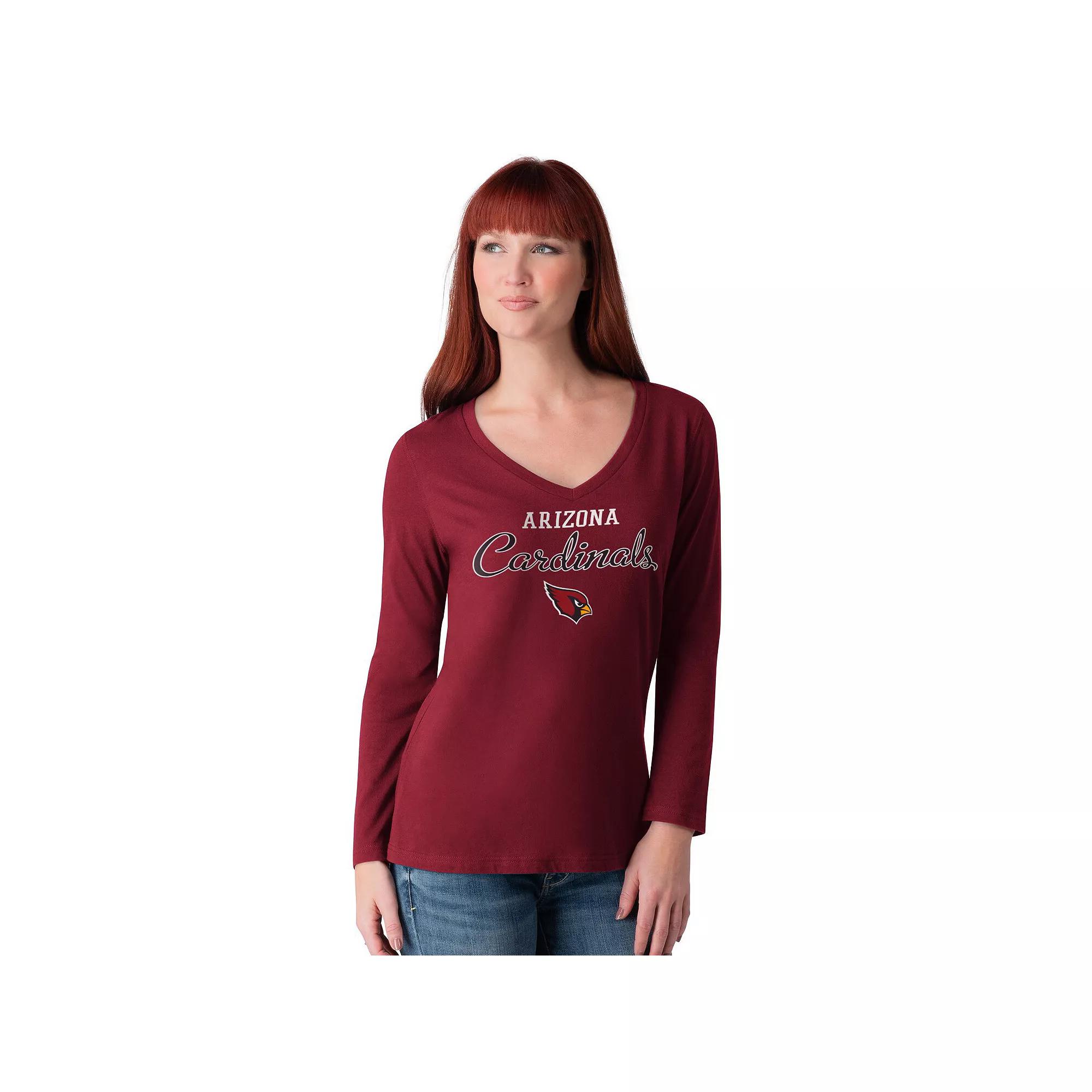 Women's G-III 4Her by Carl Banks Cardinal Arizona Cardinals Post Season Long Sleeve V-Neck T-Shirt,  Product Image