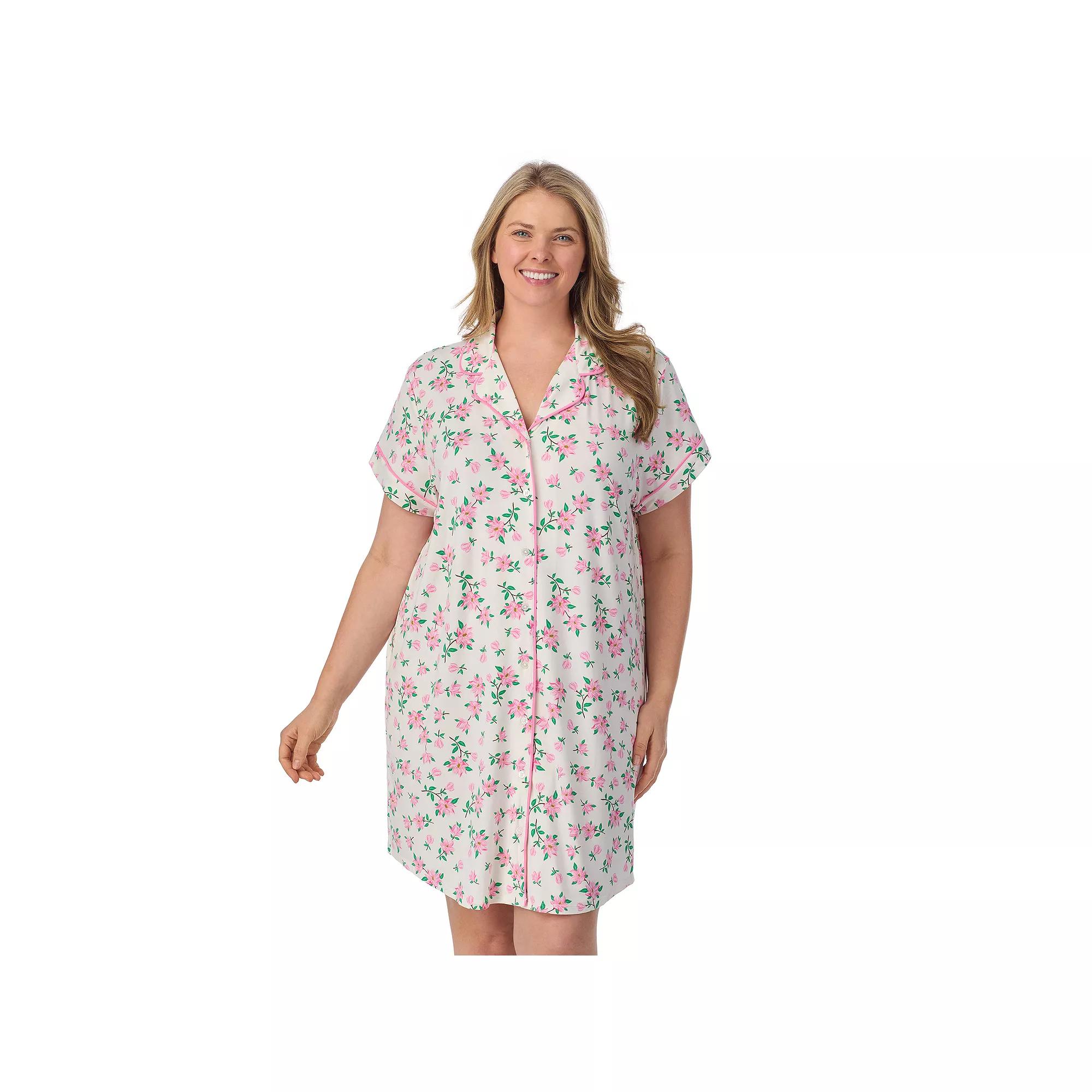 Plus Size Draper James Printed Cozy Short Sleeve Notch Collar Sleepshirt, Women's, Size: 2XL, Antique White Magnolia Product Image
