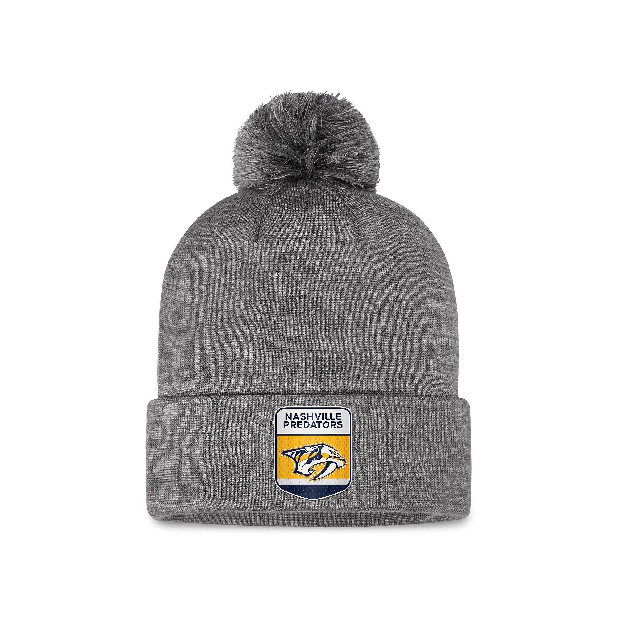 Men's Fanatics Branded  Gray Nashville Predators Authentic Pro Home Ice Cuffed Knit Hat with Pom, Pdt Grey Product Image