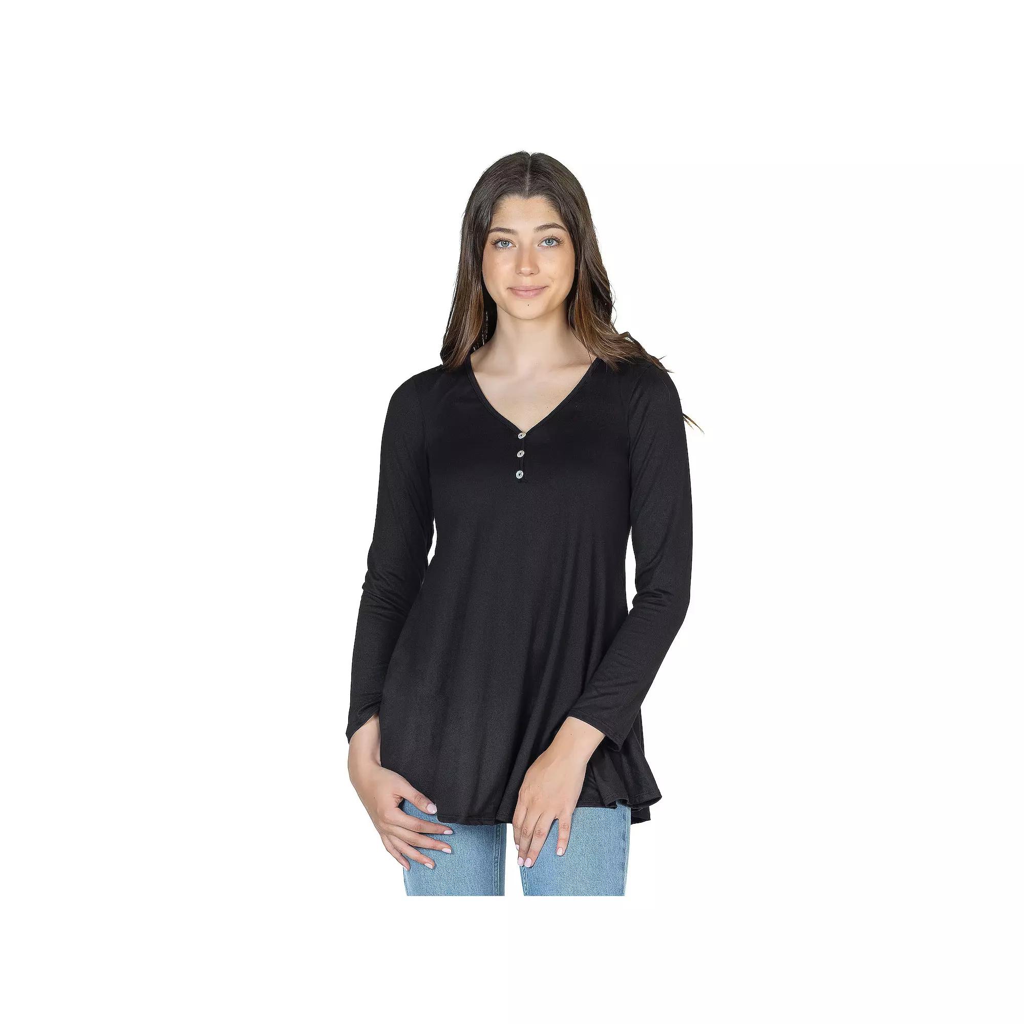 Women's 24Seven Comfort Apparel Flared Henley Tunic Top,  Product Image