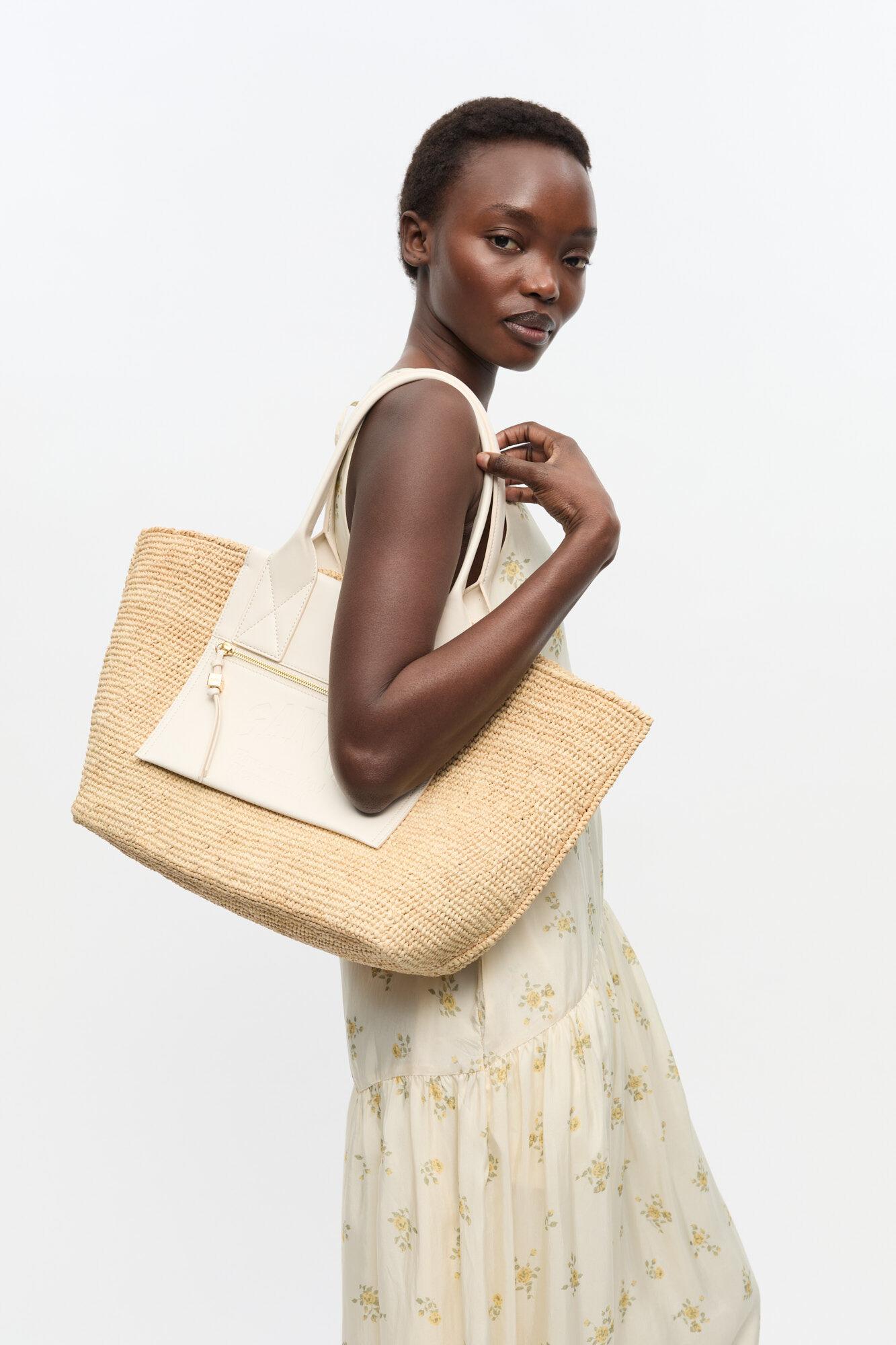 Ivory Medium Raffia Tote Product Image