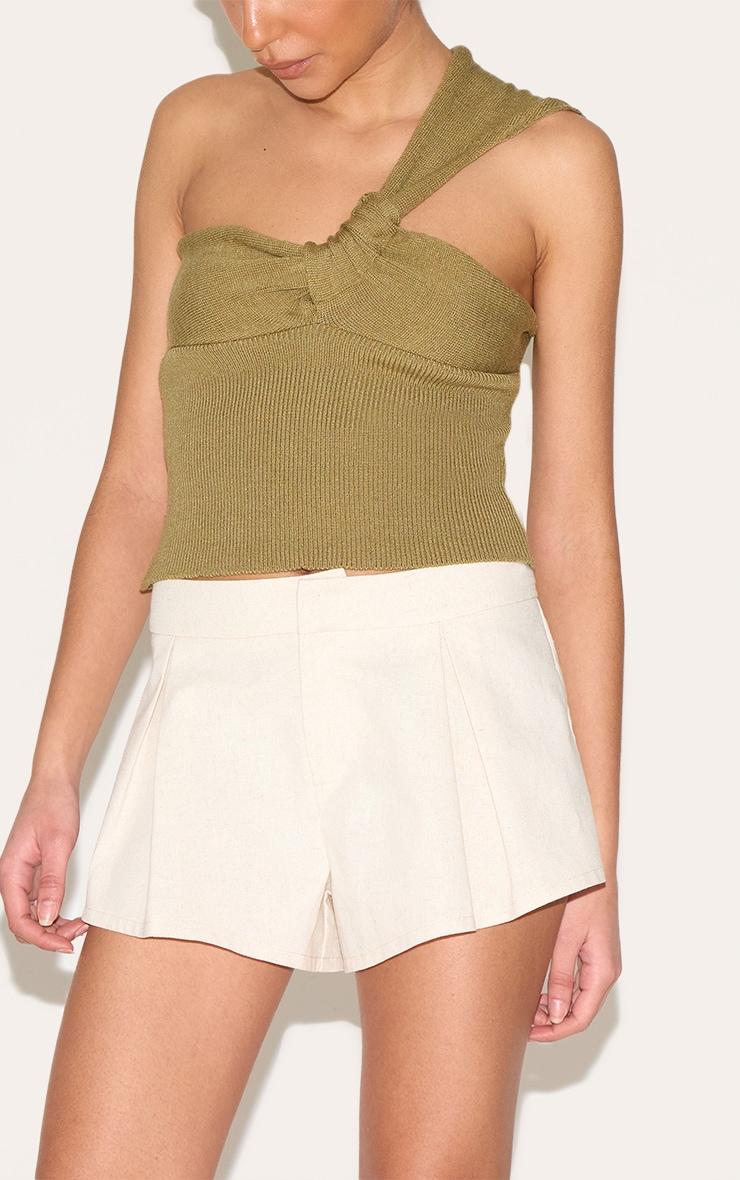  Petite Olive Knitted One Shoulder Bow Top Product Image