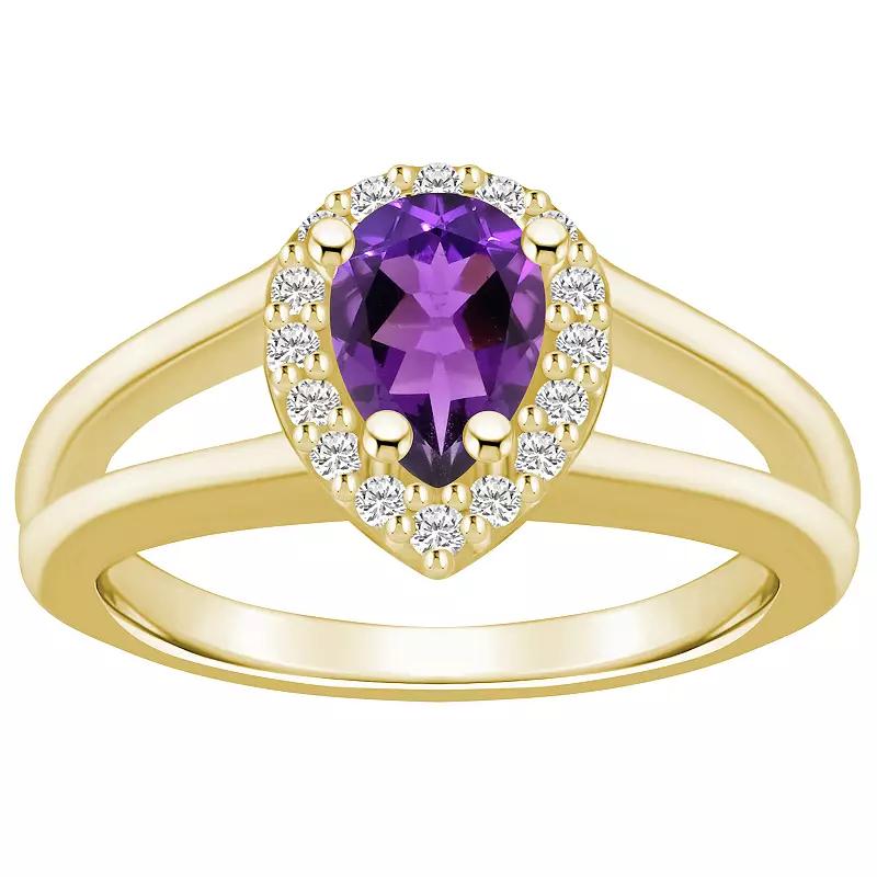 Alyson Layne 10k White Gold Pear Shape Gemstone 1/6 Carat T.W. Diamond Halo Ring, Women's, Size: 9, Purple Product Image