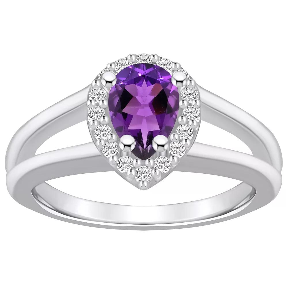 Alyson Layne 10k White Gold Pear Shape Gemstone 1/6 Carat T.W. Diamond Halo Ring, Women's, Size: 7, Created Red Product Image