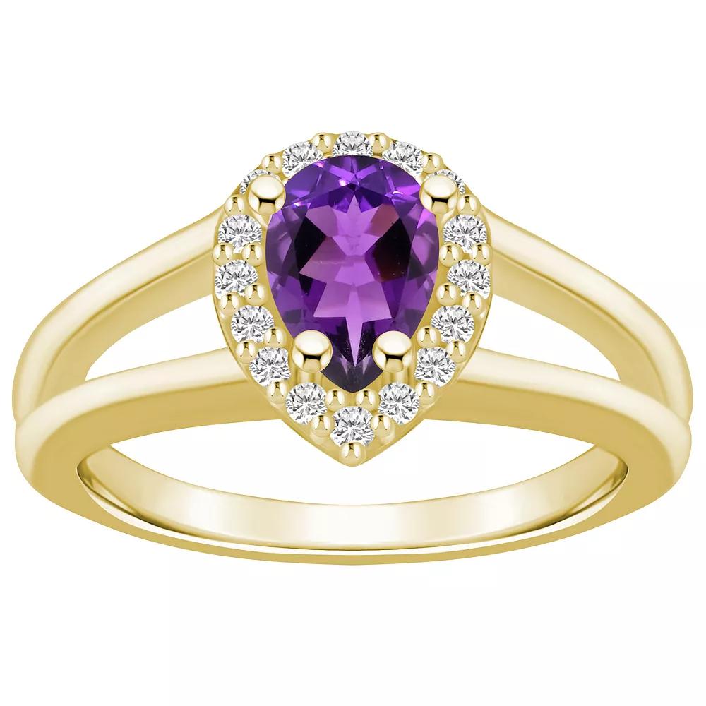 Alyson Layne 10k White Gold Pear Shape Gemstone 1/6 Carat T.W. Diamond Halo Ring, Women's, Size: 9, Purple Product Image