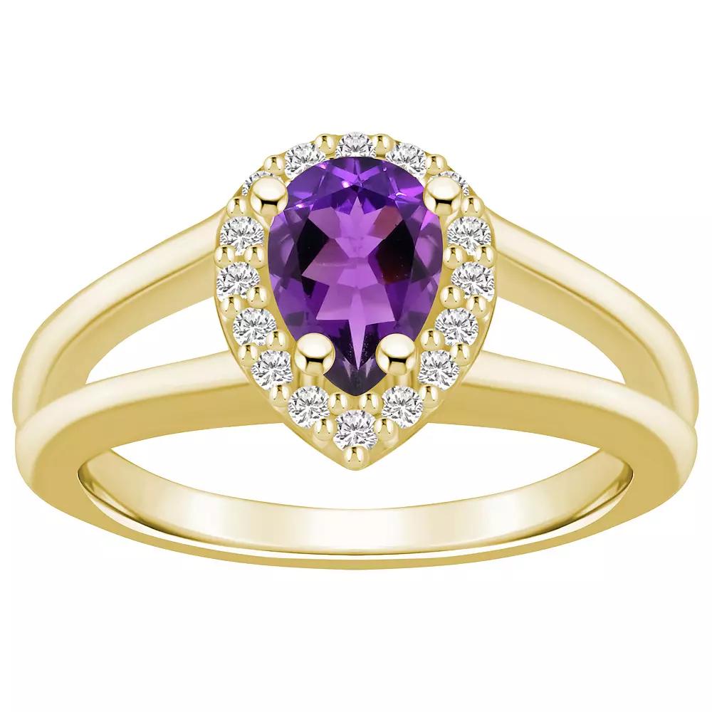 Alyson Layne 10k White Gold Pear Shape Gemstone 1/6 Carat T.W. Diamond Halo Ring, Women's, Size: 9, Purple Product Image