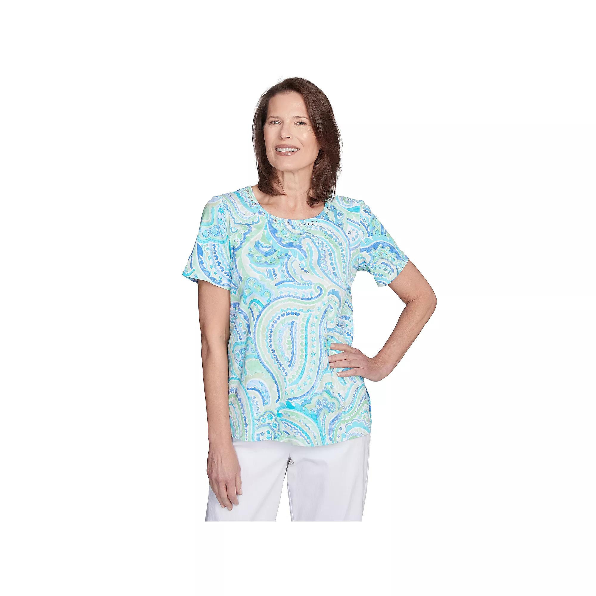 Women's Alfred Dunner Pleated Crew Neck Paisley Top,  Product Image