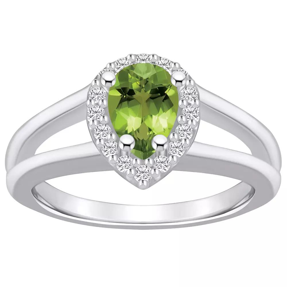 Alyson Layne 10k White Gold Pear Shape Gemstone 1/6 Carat T.W. Diamond Halo Ring, Women's, Size: 8, Peridot Product Image