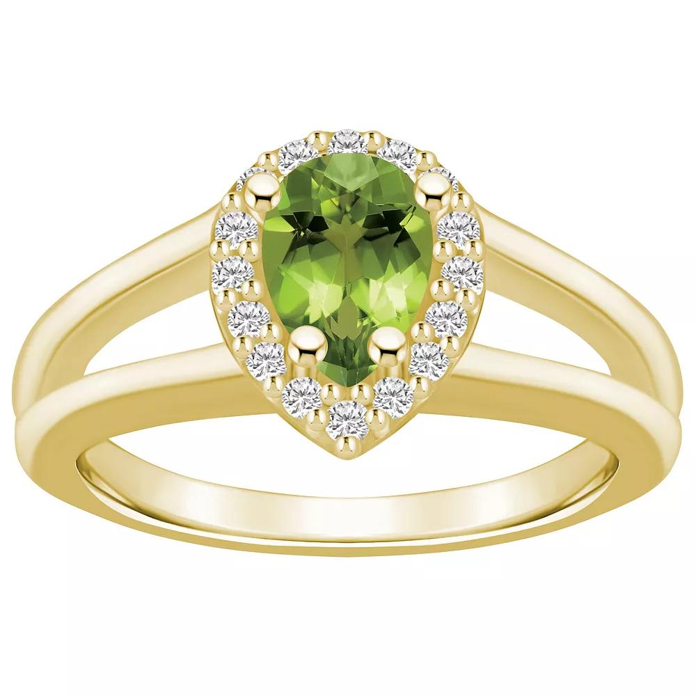 Alyson Layne 10k Gold Pear Shape Gemstone 1/6 Carat T.W. Diamond Halo Ring, Women's, Size: 8, Peridot Product Image