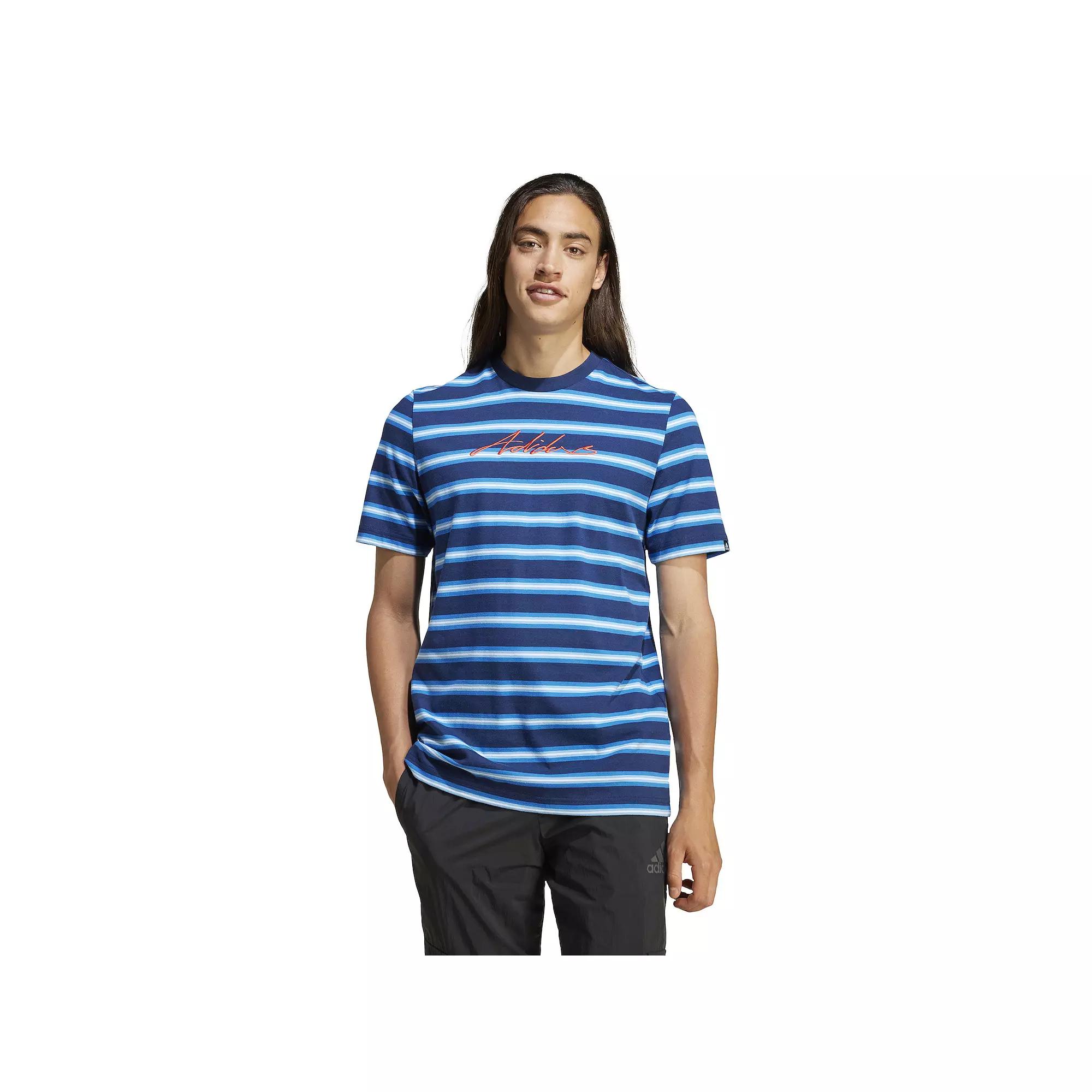 Men's adidas Graphic Stripe Pack Sportswear Tee, Size: Large, Multi Navy Blue 2 Product Image
