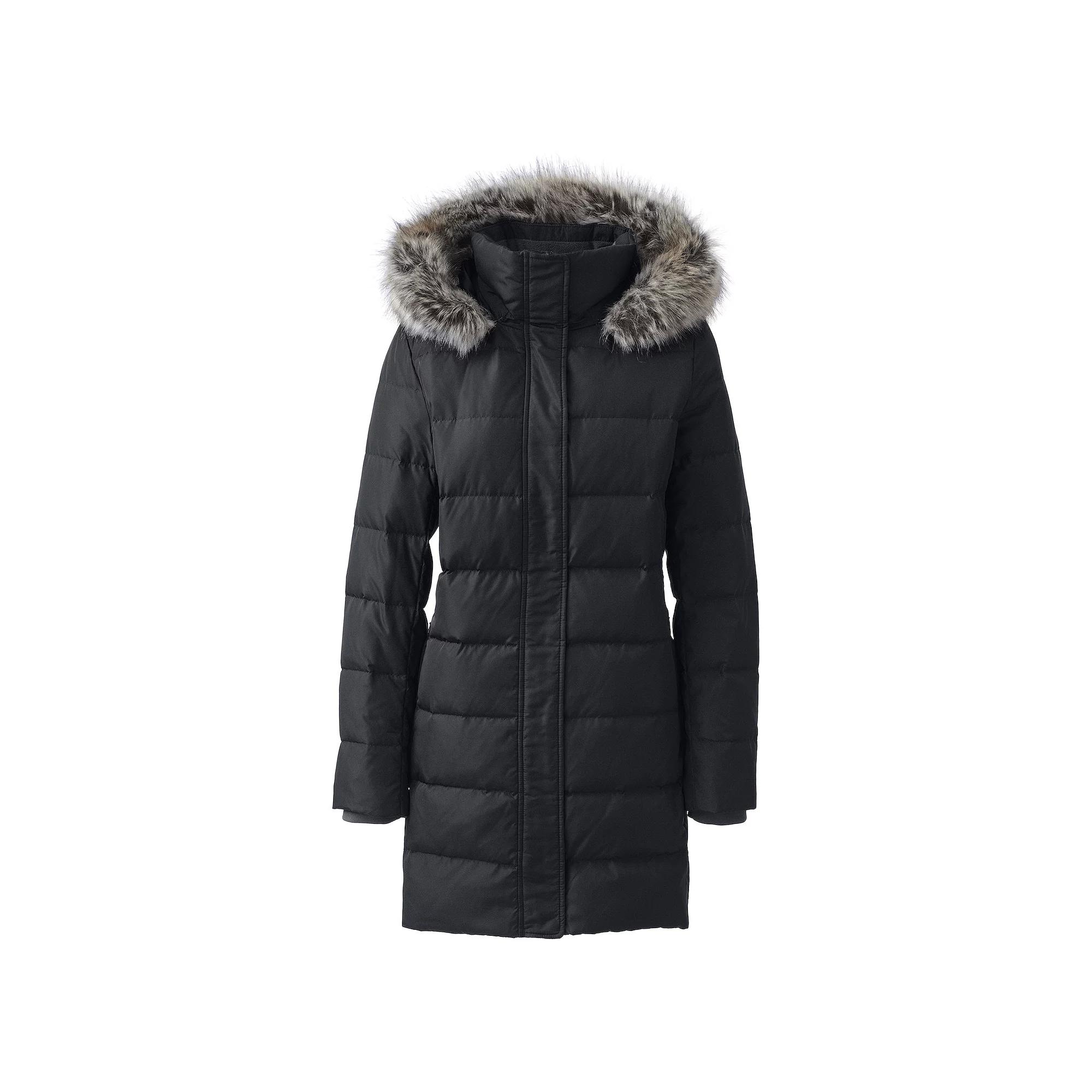 Petite Lands' End Faux-Fur Hood Down Winter Coat, Women's, Size: Medium Petite, Black Product Image