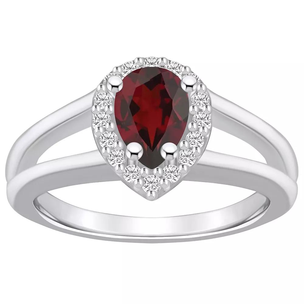 Alyson Layne 10k White Gold Pear Shape Gemstone 1/6 Carat T.W. Diamond Halo Ring, Women's, Size: 7, Created Red Product Image