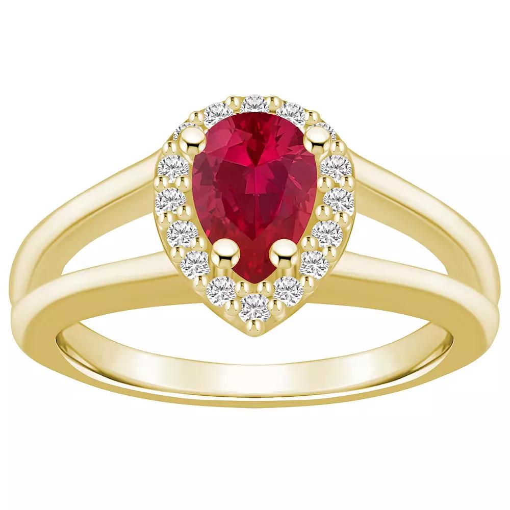 Alyson Layne 10k White Gold Pear Shape Gemstone 1/6 Carat T.W. Diamond Halo Ring, Women's, Size: 7, Created Red Product Image