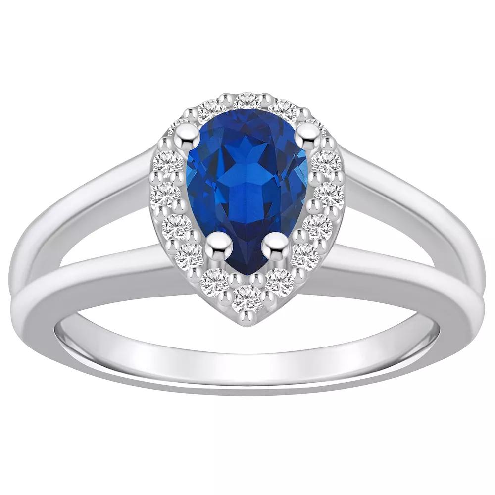 Alyson Layne 10k White Gold Pear Shape Gemstone 1/6 Carat T.W. Diamond Halo Ring, Women's, Size: 9, Created Blue Product Image