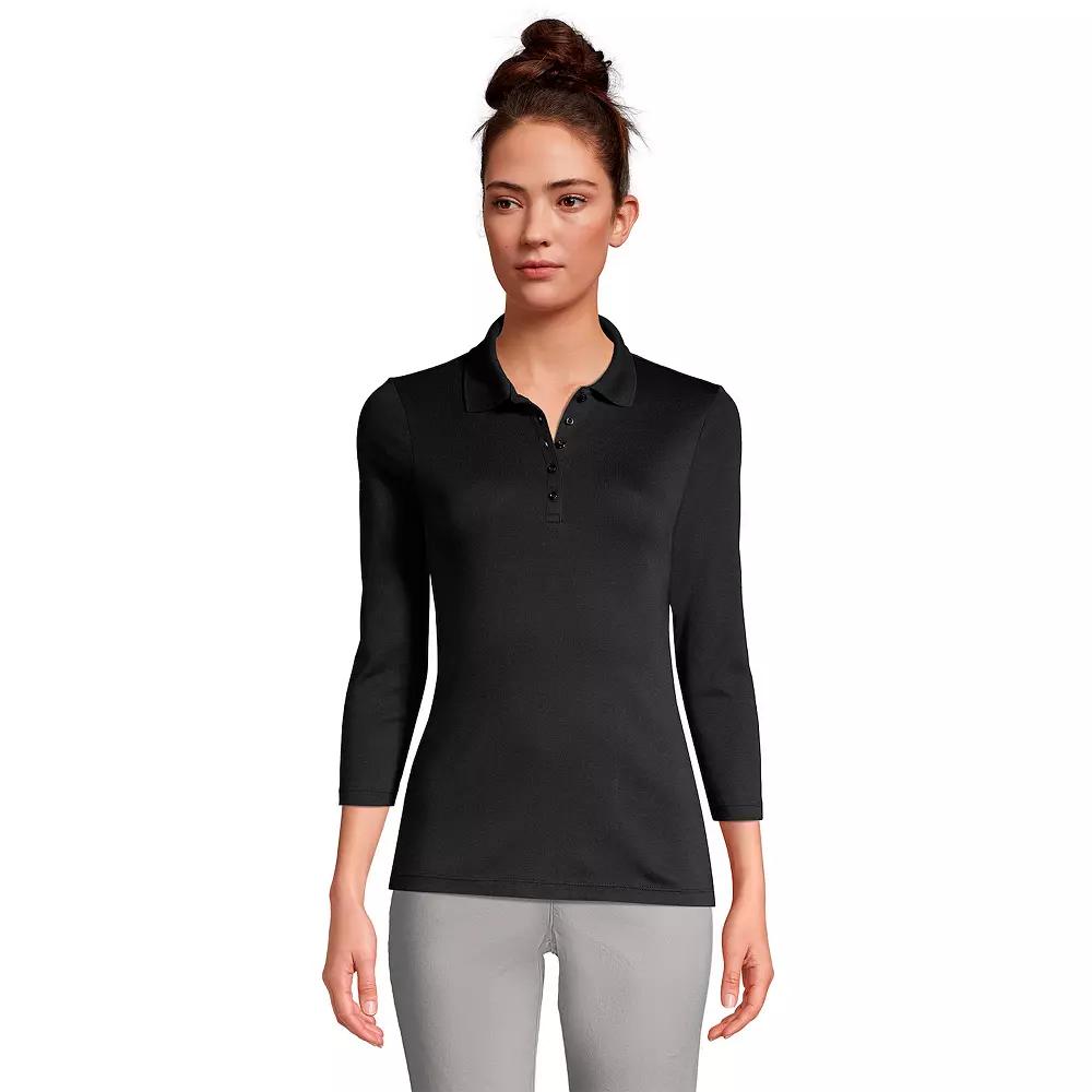 Petite Lands' End Supima Cotton 3/4 Sleeve Polo Shirt, Women's,  Product Image