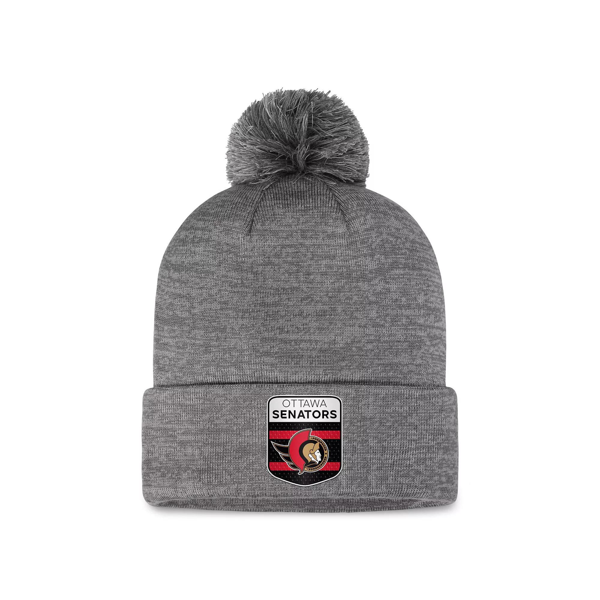 Men's Fanatics Branded Gray Ottawa Senators Authentic Pro Home Ice Cuffed Knit Hat with Pom, Sen Grey Product Image