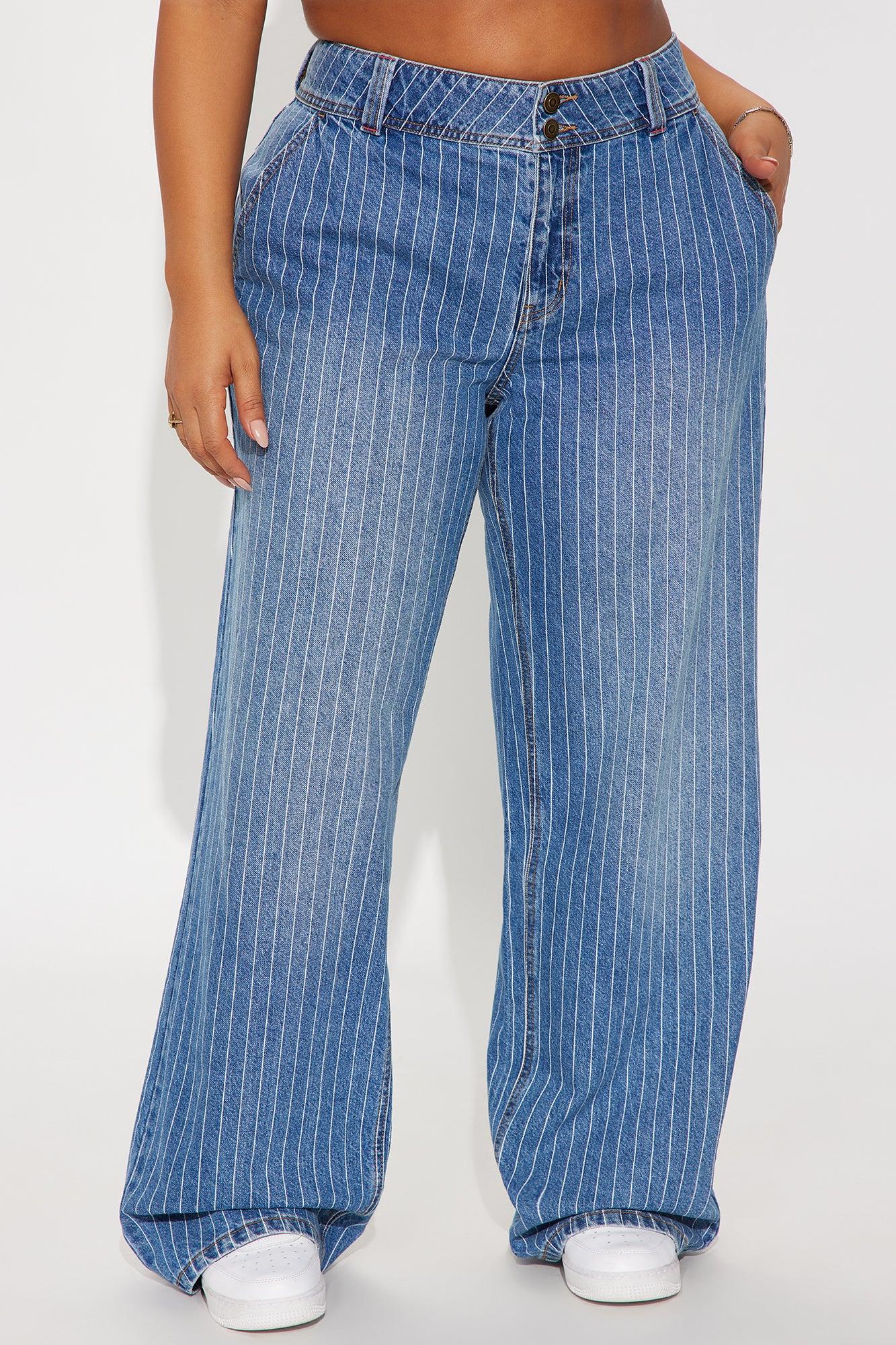 Legendary Low Rise Striped Wide Leg Jeans - Medium Wash Female Product Image
