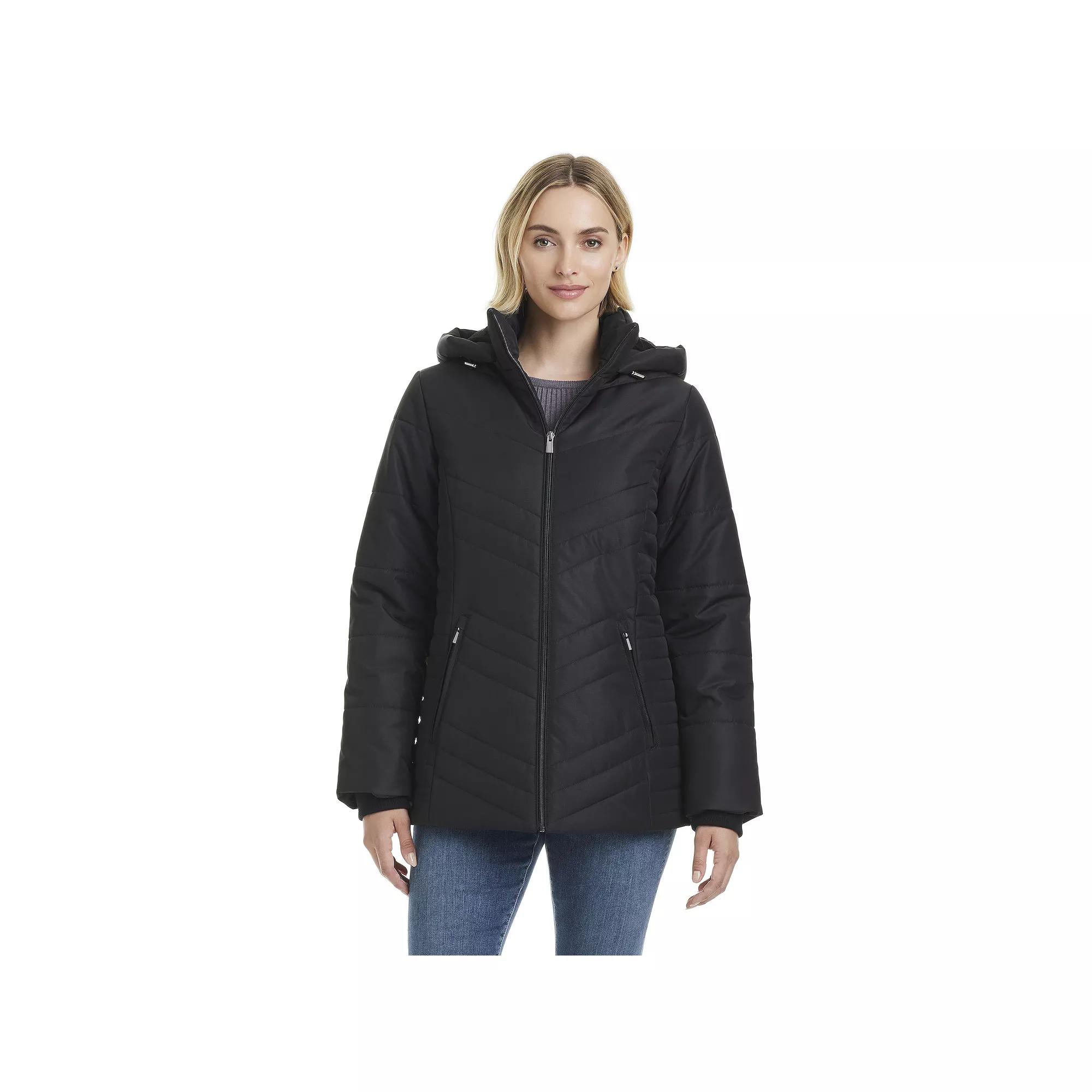 Women's d.e.t.a.i.l.s Triple Chevron Puffer Jacket with Detachable Hood, Size: XXL, Beige Product Image