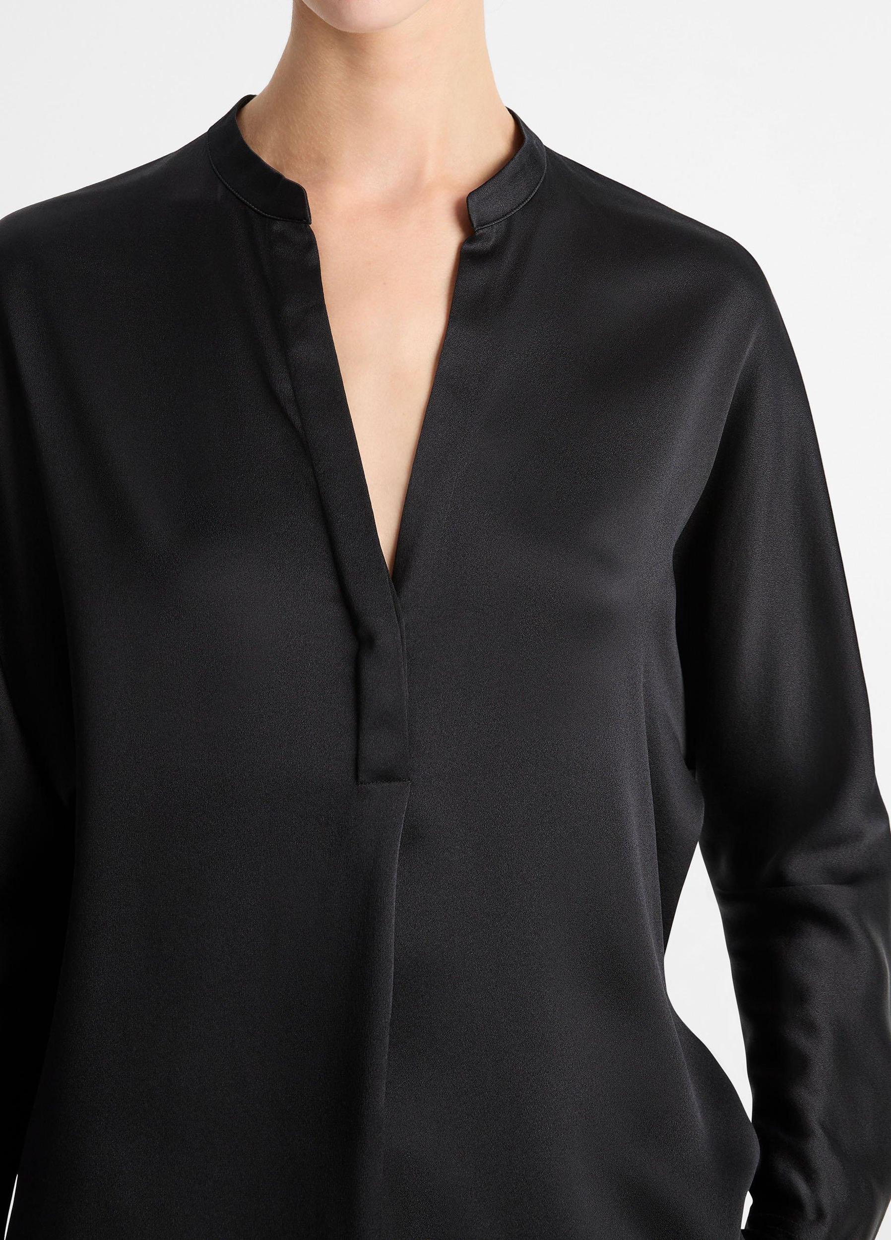 Silk Satin Band-Collar Blouse Product Image