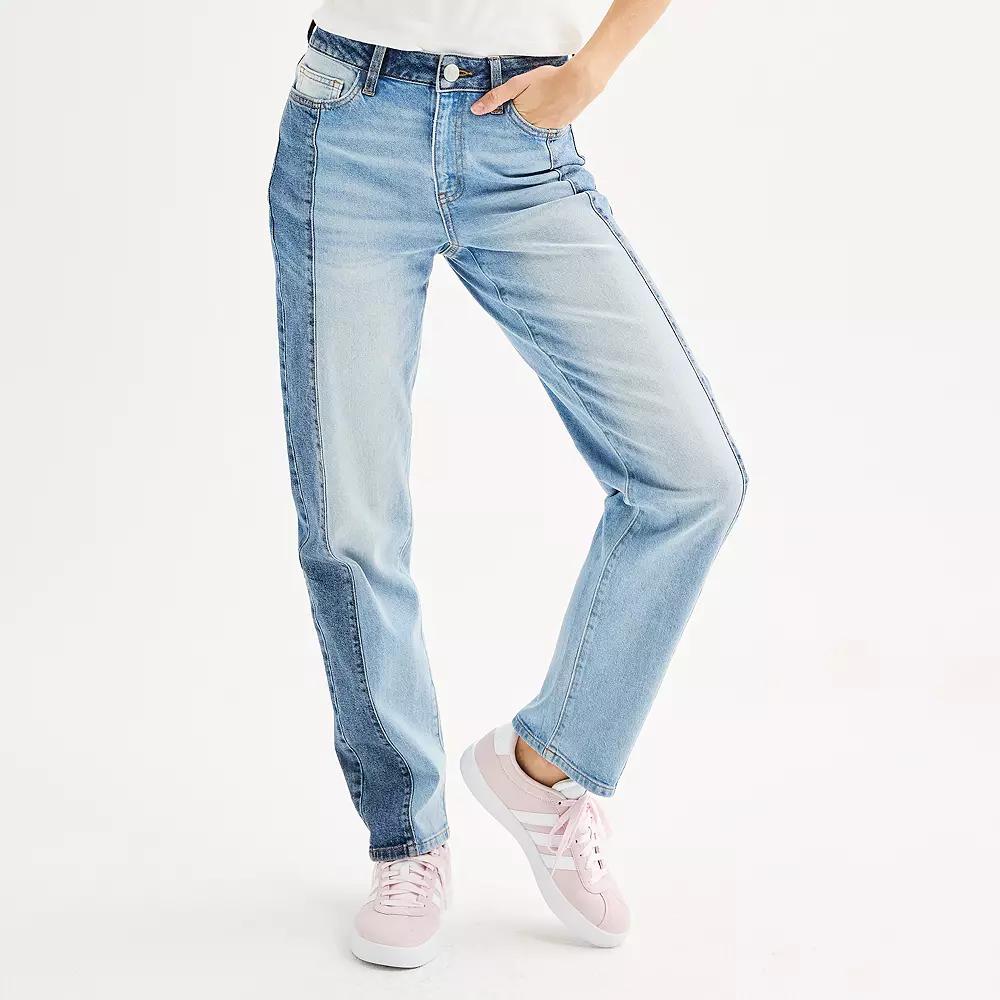 Juniors' SO® High-Rise '90s Straight Jeans, Girl's, Two Tone Product Image