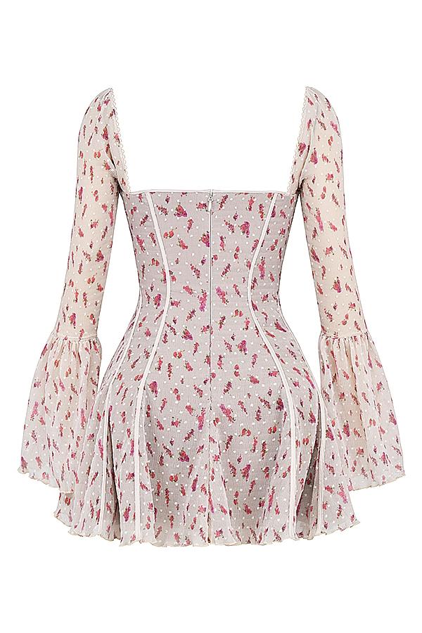Analissa  vintage cream rose print corset mini dress Product Image