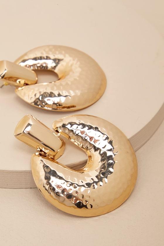 Pamela Gold Textured Statement Earrings Product Image