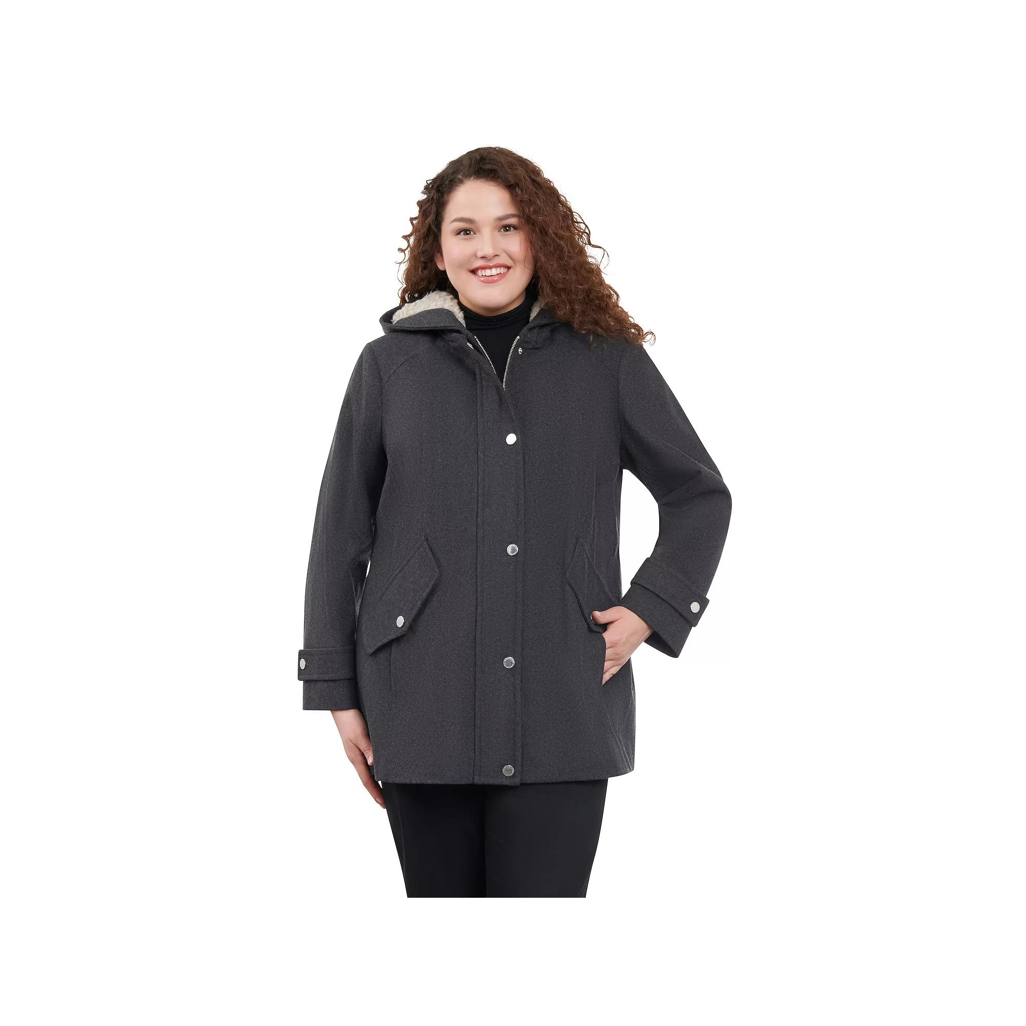 Plus Size London Fog Sherpa-Lined Hood Wool-Blend Coat, Women's, Size: 1XL, Grey Product Image