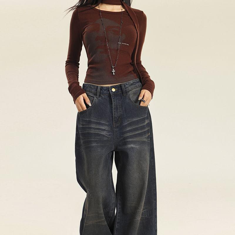 High Rise Washed Wide Leg Jeans (Various Designs) Product Image