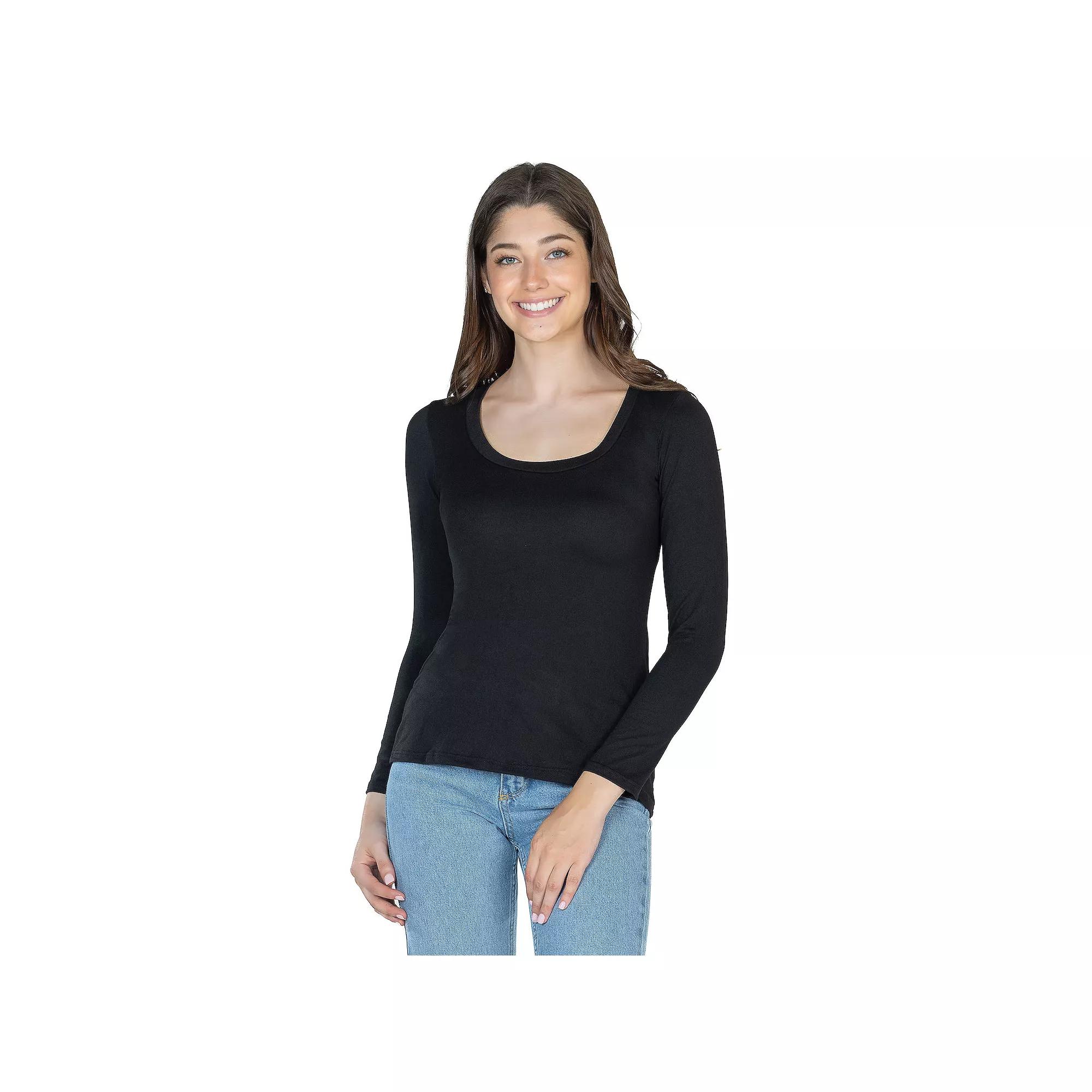 Women's 24Seven Comfort Apparel Solid Long Sleeve Scoop Neck Tee,  Product Image