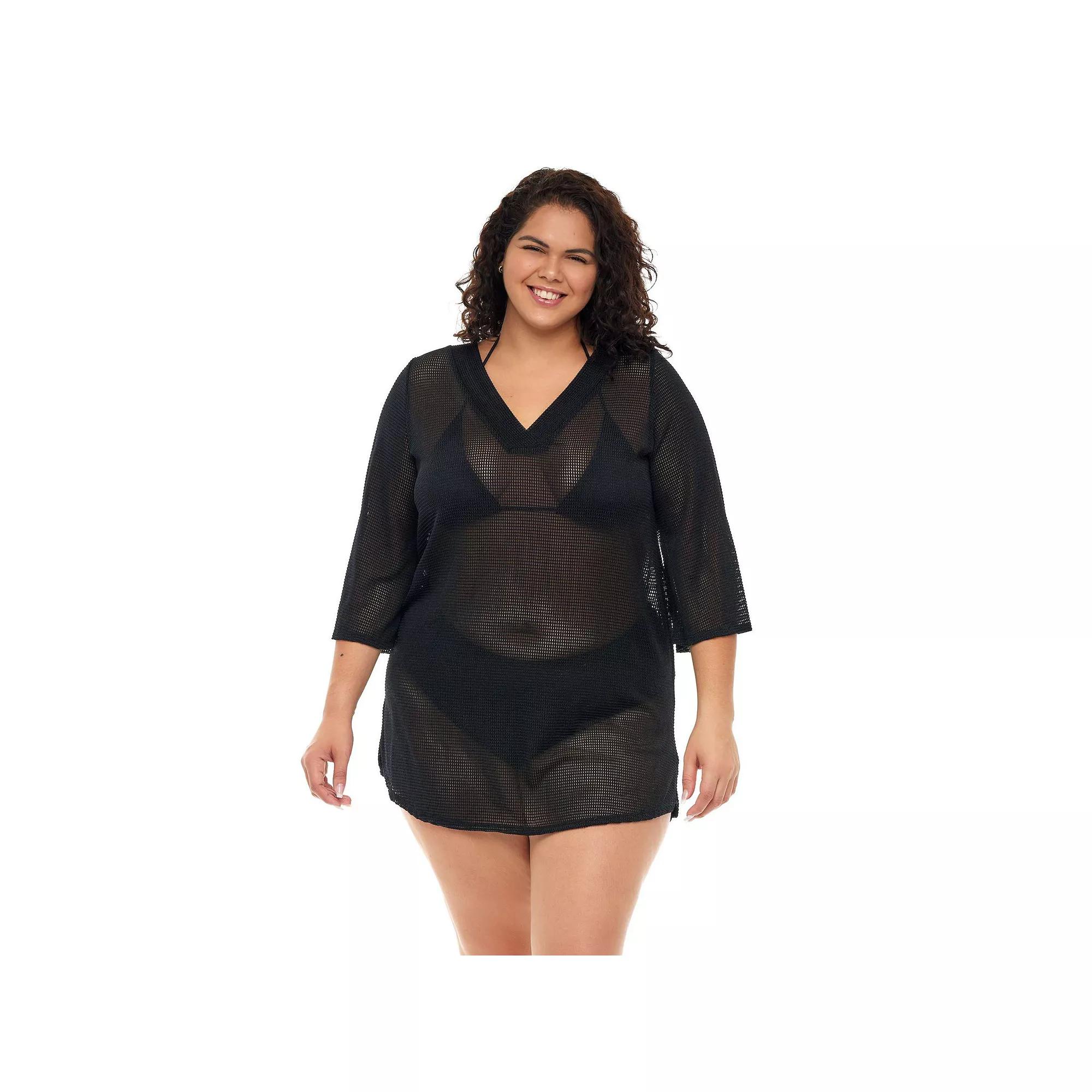 Plus Size Jordan Taylor Bell-Sleeve Sheer Swim Cover-Up Tunic, Women's, Size: 1XL, Black Product Image