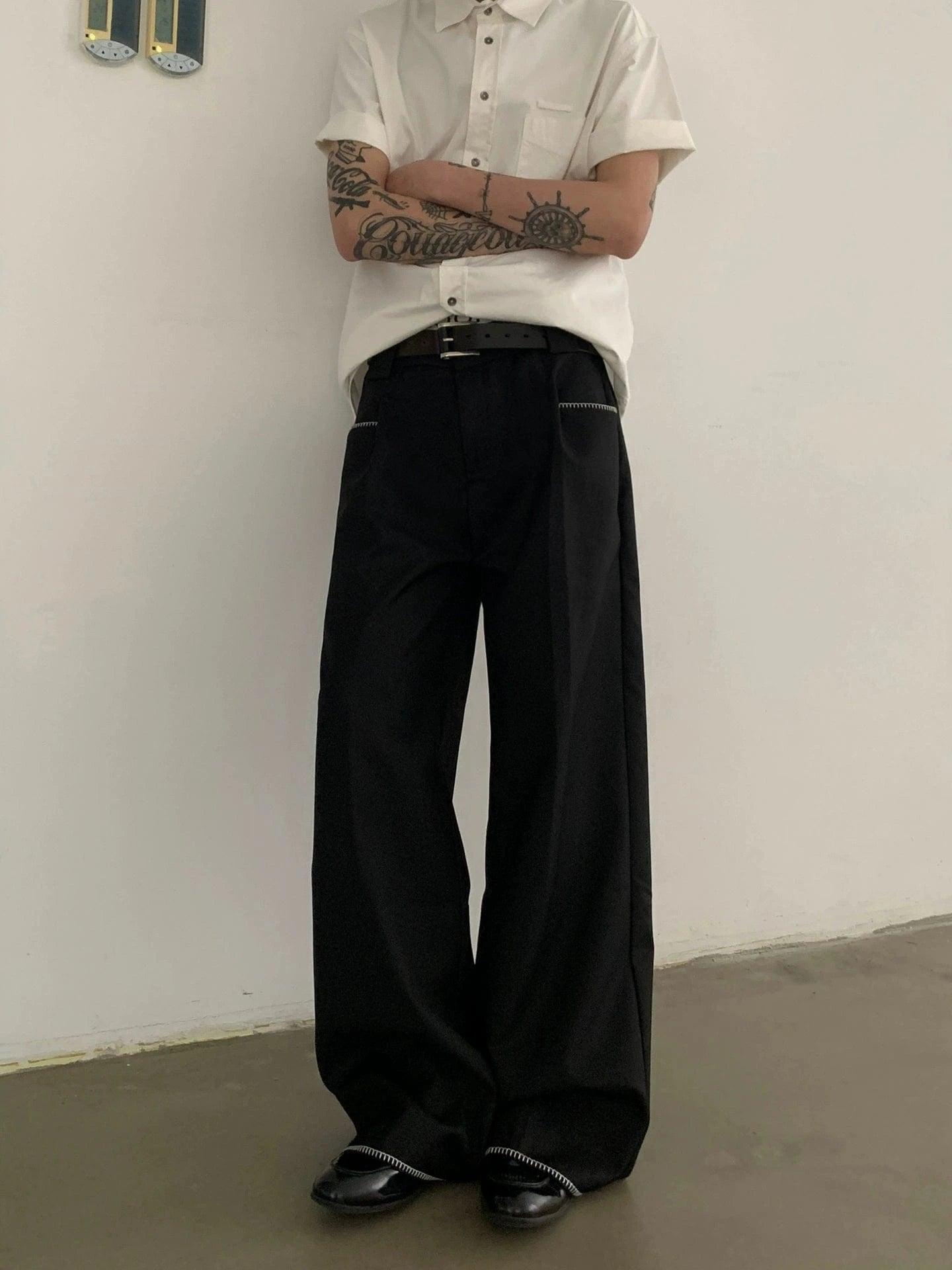 RT No. 19502 STITCHED PLEATED STRAIGHT PANTS Product Image