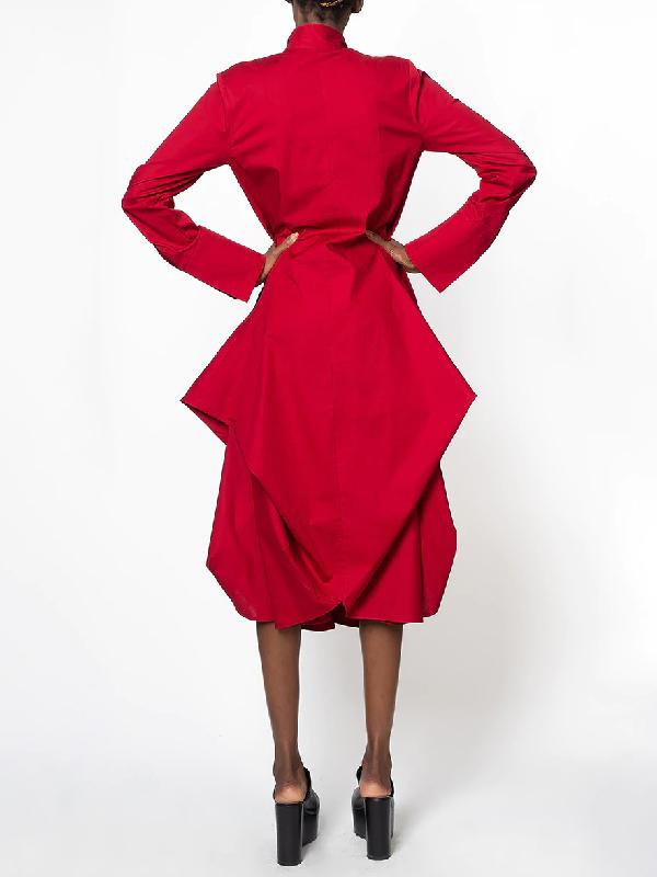 Stylish Loose Stand-Collar Long Sleeves Midi Dress Product Image