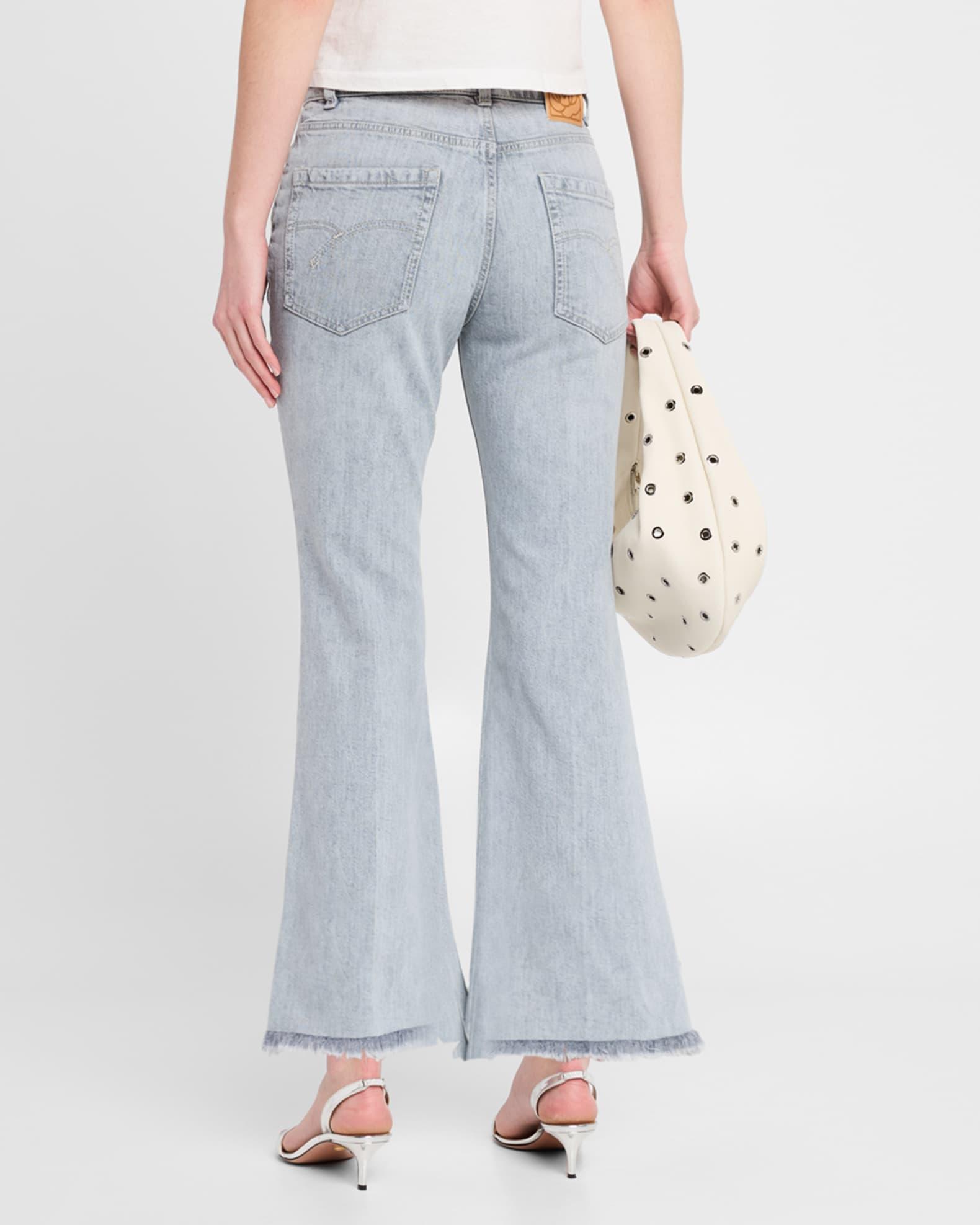 Cropped Fringe-Hem Flare Jeans Product Image