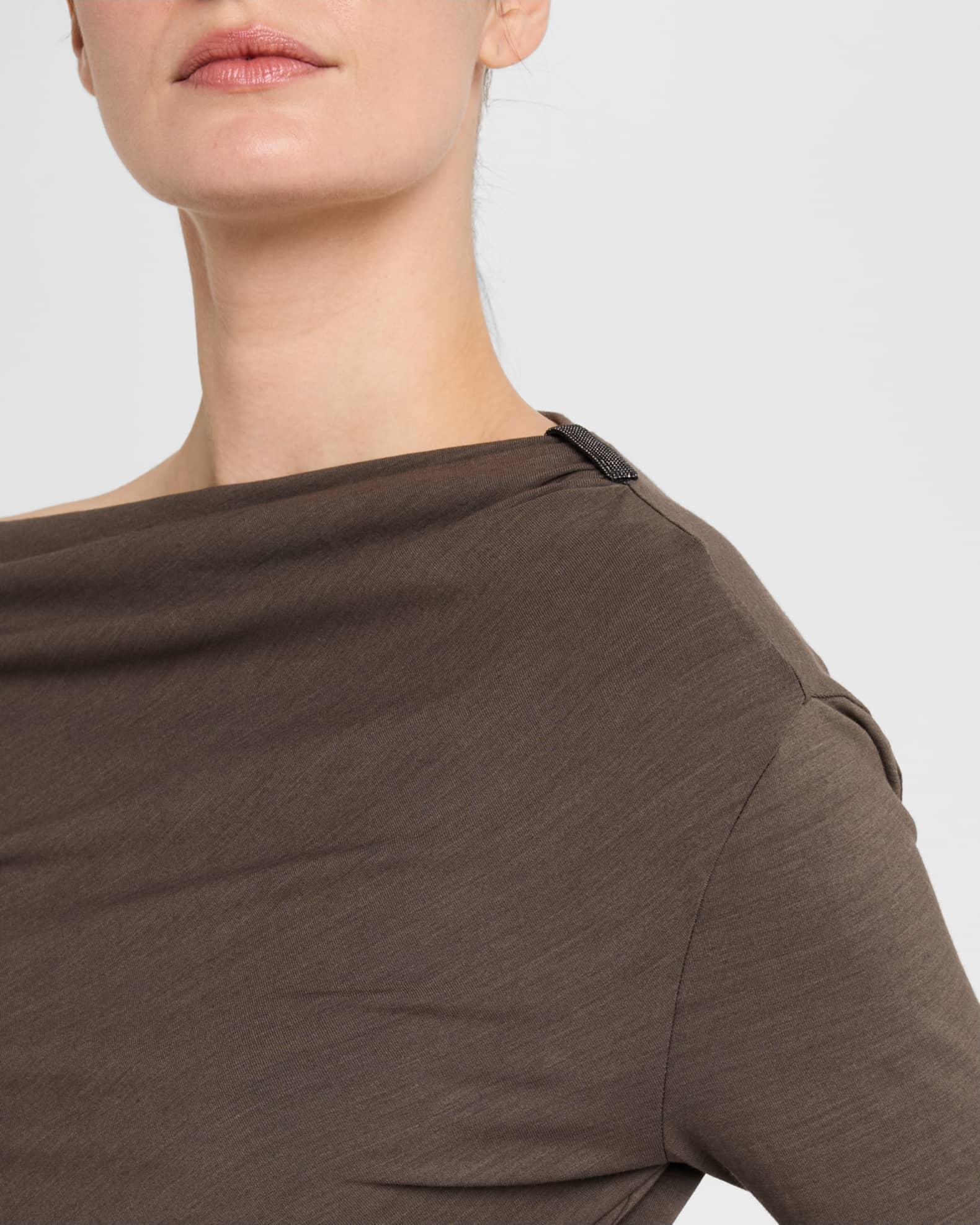Long-Sleeve Asymmetric Draped Jersey Top Product Image