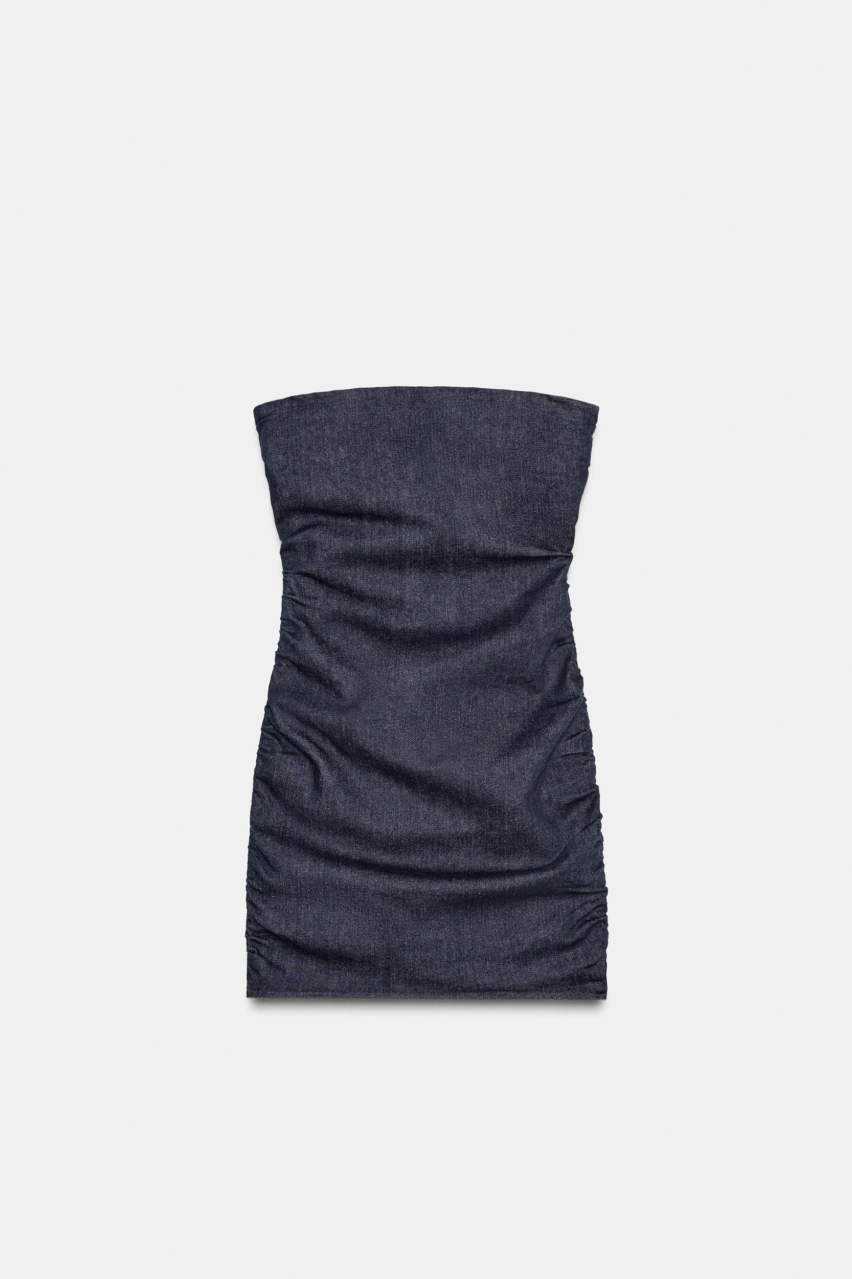 TRF DENIM RUCHED STRAPLESS DRESS Product Image