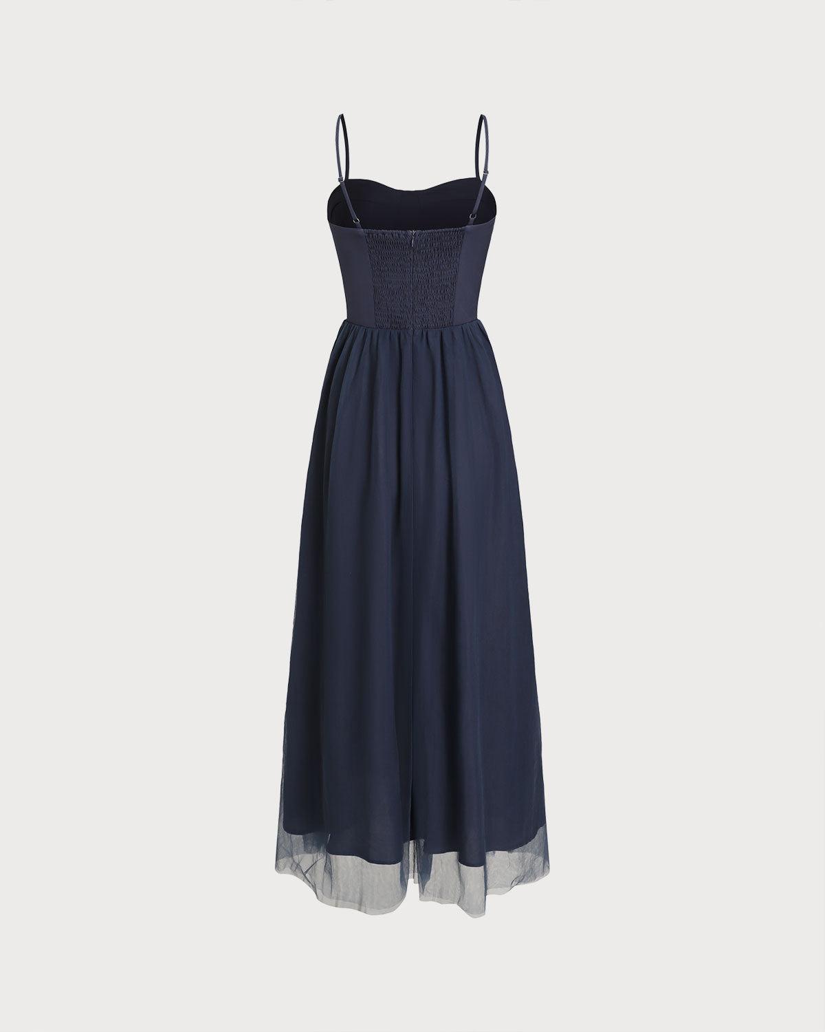 Blue Shirred Flowy Slip Maxi Dress Product Image