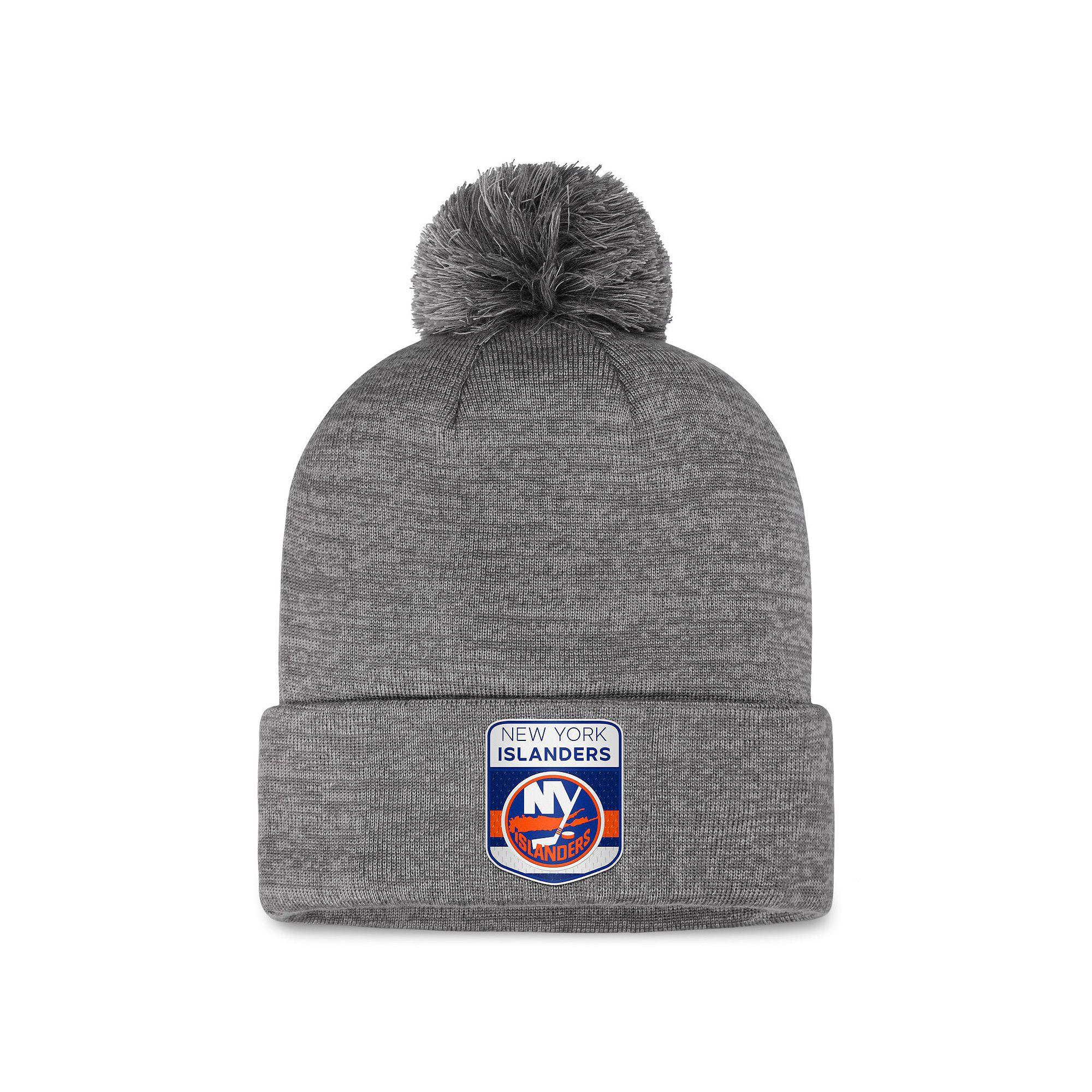 Men's Fanatics Branded Gray New York Islanders Authentic Pro Home Ice Cuffed Knit Hat with Pom, Isl Grey Product Image