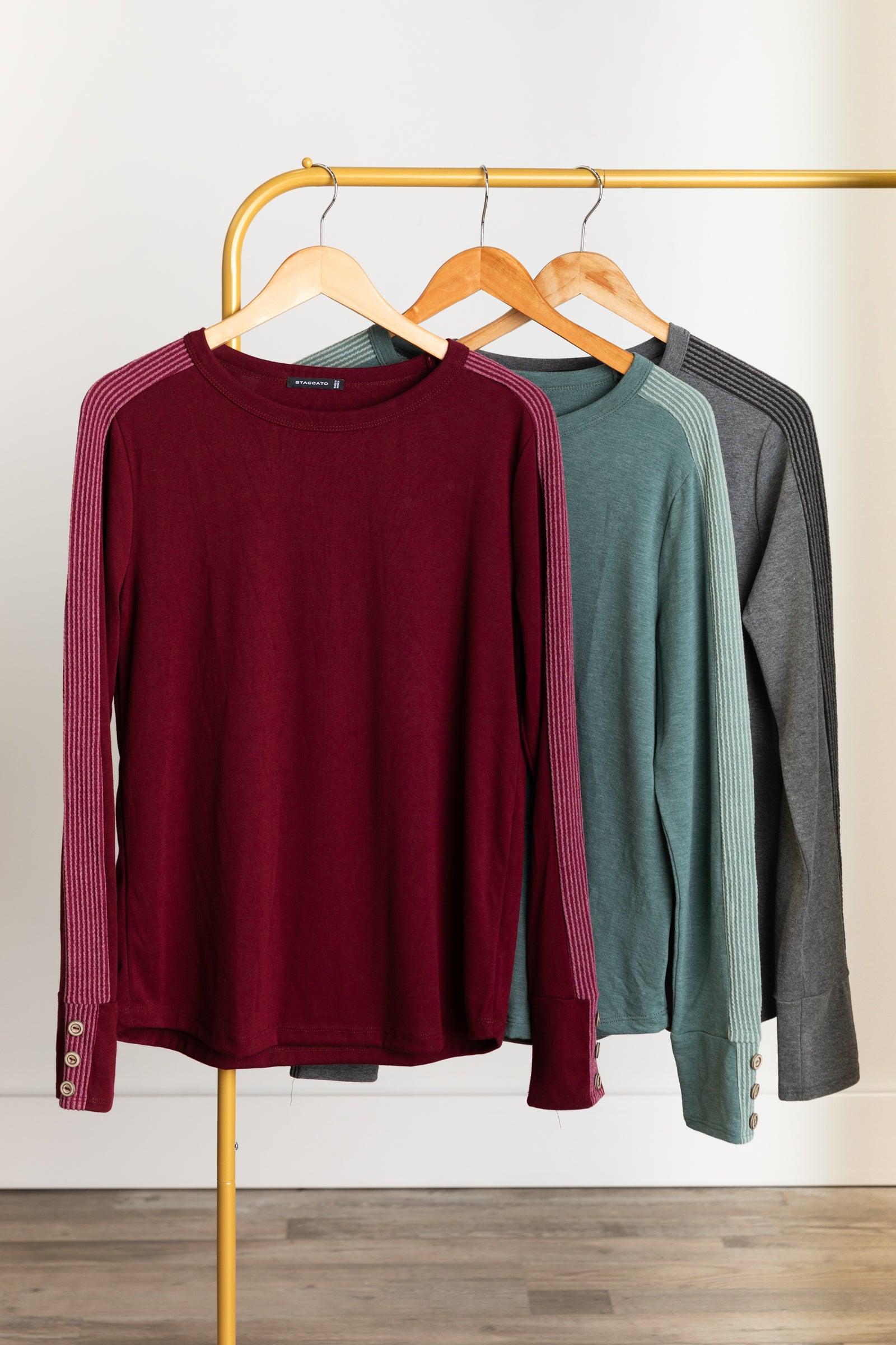 Solid Long Sleeve Button Cuff Detail Knit Top Product Image