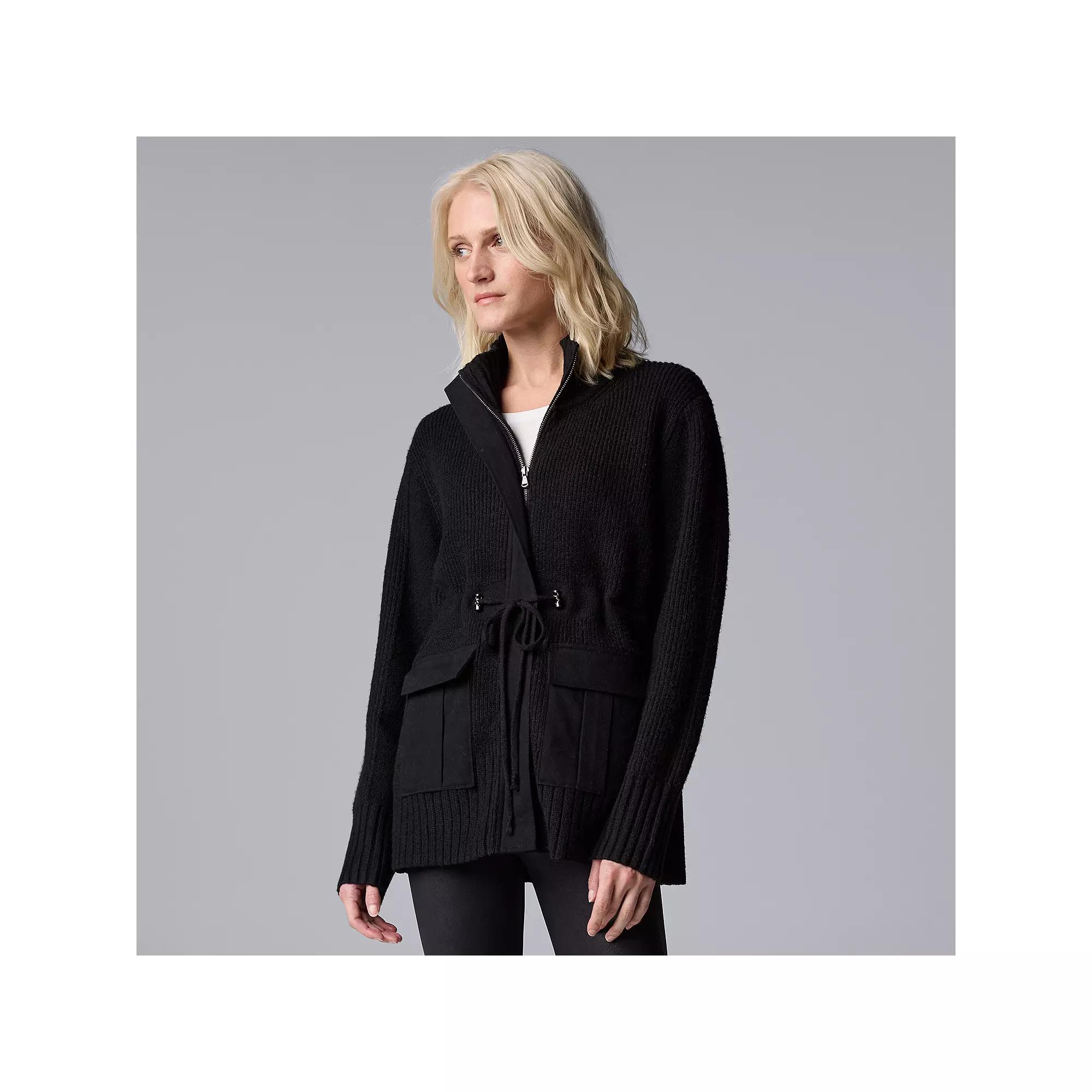 Women's Simply Vera Vera Wang Knitted Sweater Jacket, Size: XXL, Black Product Image