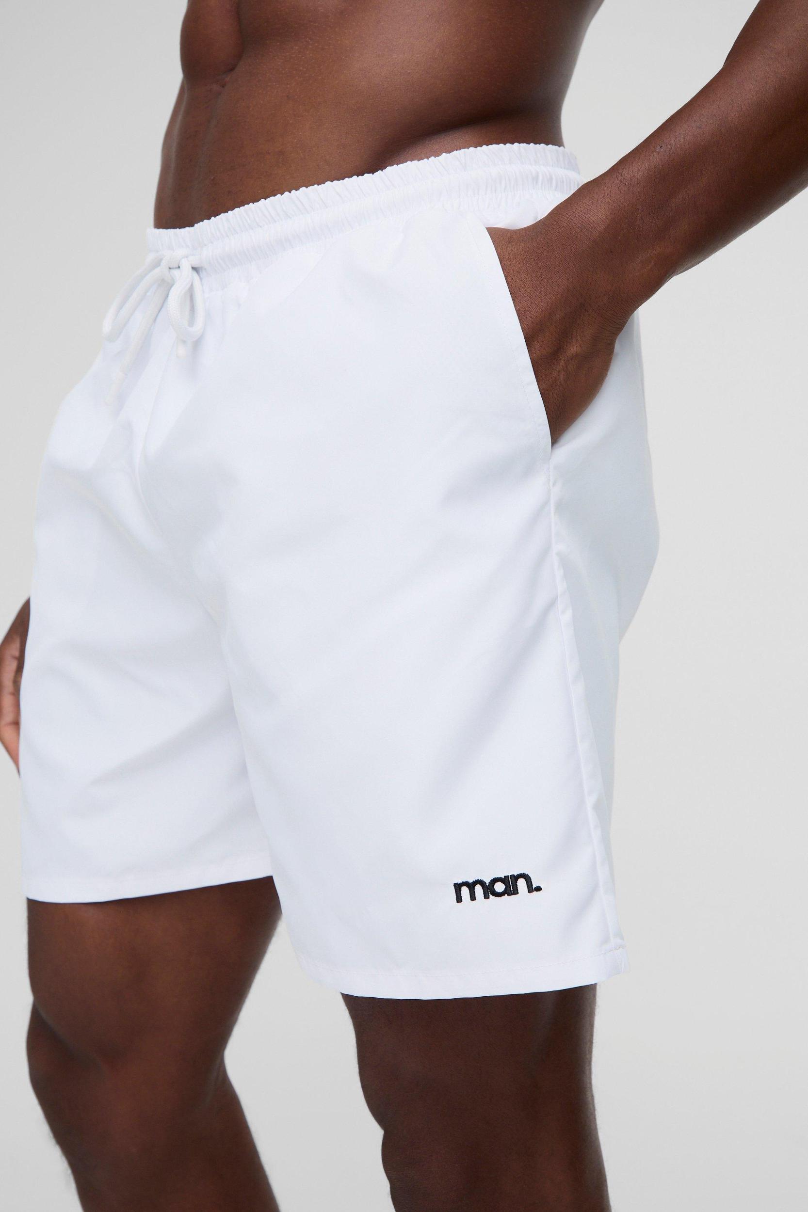 Mid Length Branded Swim Trunks | boohooMAN USA Product Image