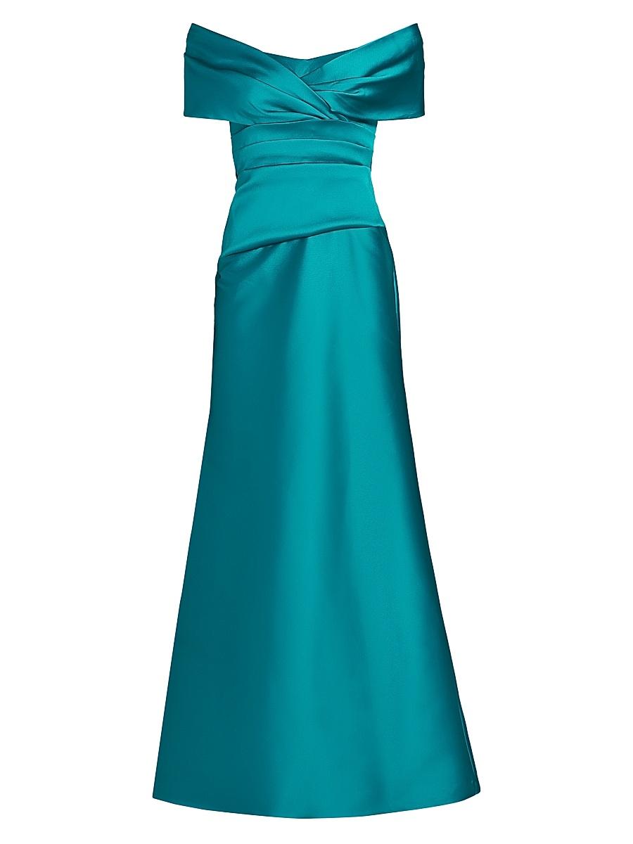 Womens Ruched Off-The-Shoulder A-Line Gown Product Image
