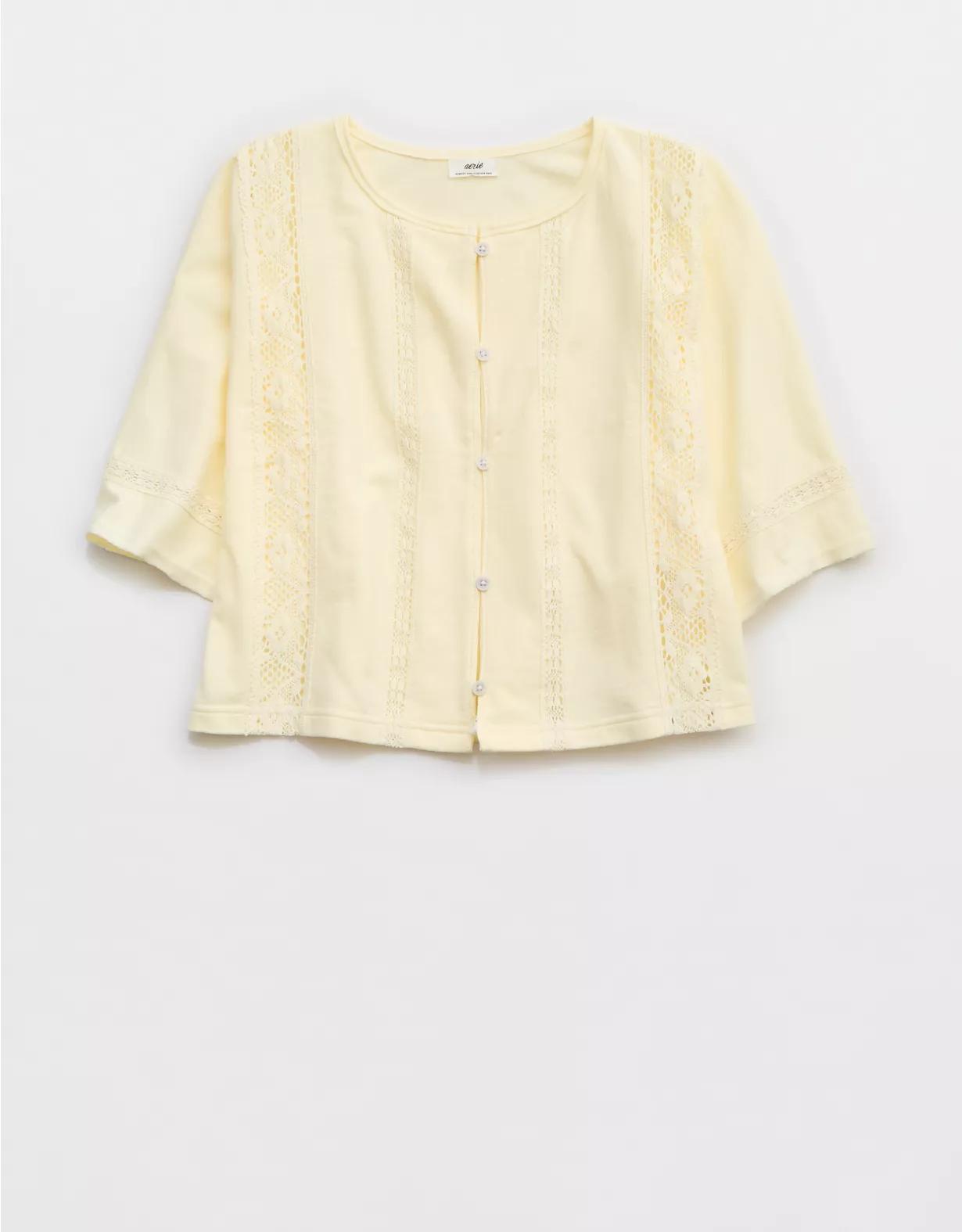 Aerie Short Sleeve Crochet Cardigan Product Image