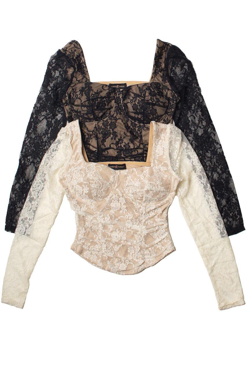 Lace Bustier Long Sleeve Top Product Image