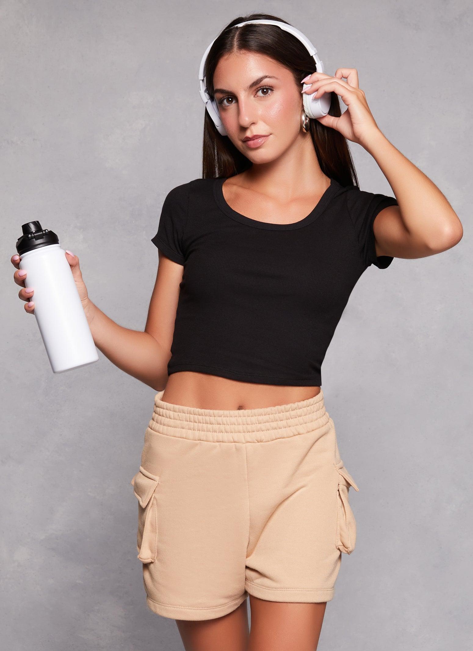 Womens Rib Knit Scoop Neck Crop Top Product Image
