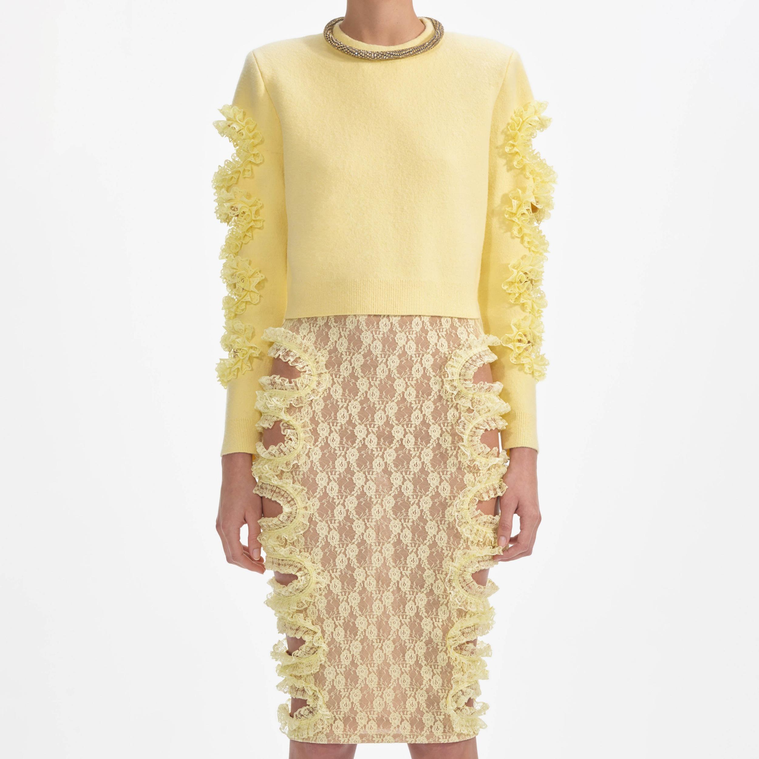 Yellow Cut Out Lace Detail Jumper Product Image