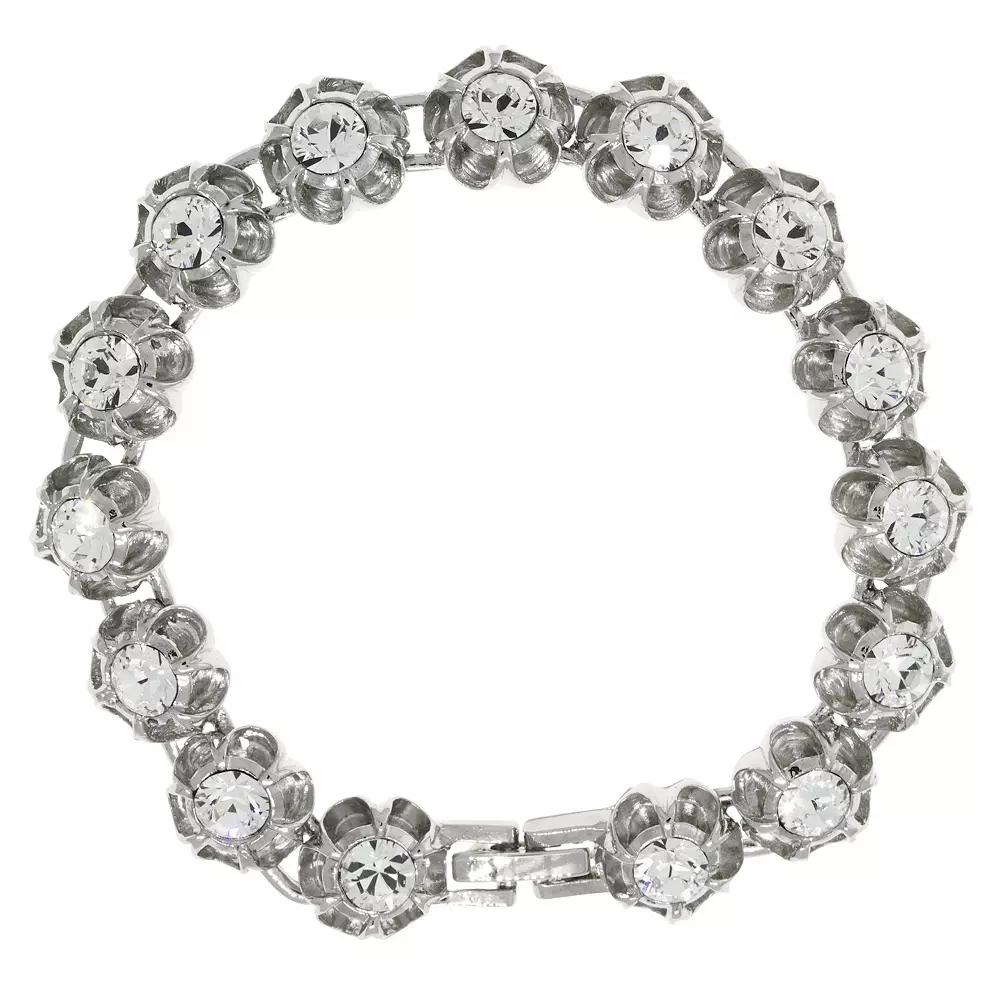 1928 Silver Tone Crystal Flower Bracelet, Womens Product Image