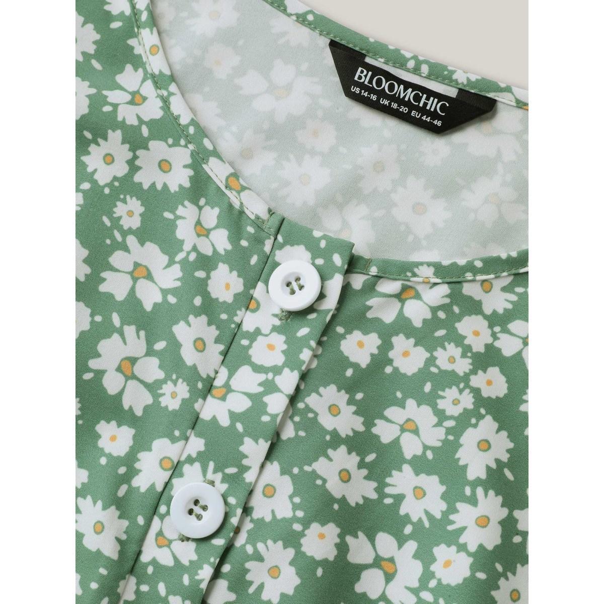 Plus Size Greenbean Floral Print Pockets Wide-Leg Jumpsuit Women Elegant Short sleeve Round Neck Everyday-Elegant Loose Jumpsuits BloomChic 22-24/3X Product Image