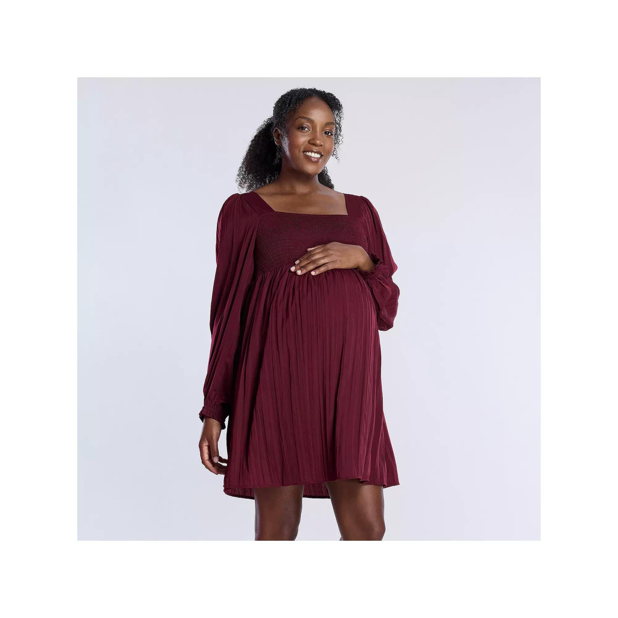 Maternity Motherhood® Smocked Babydoll Mini Dress, Women's, Size: Large-Mat, Zinfandel Product Image