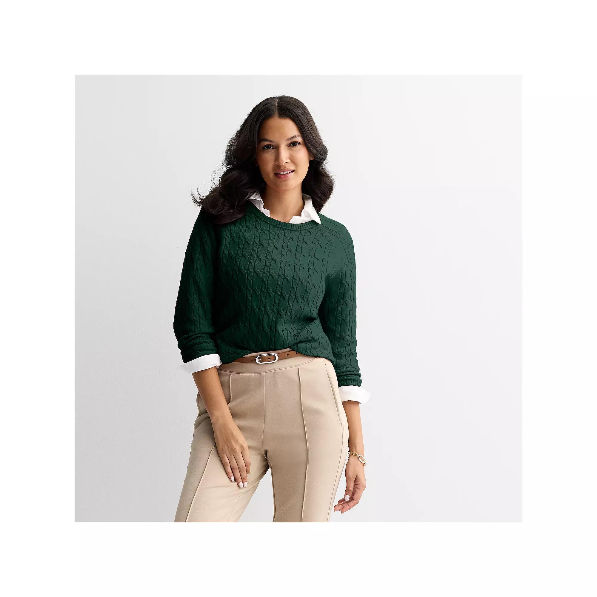 Petite Croft & Barrow® The Extra Soft Cabled Crewneck Sweater, Women's,  Product Image