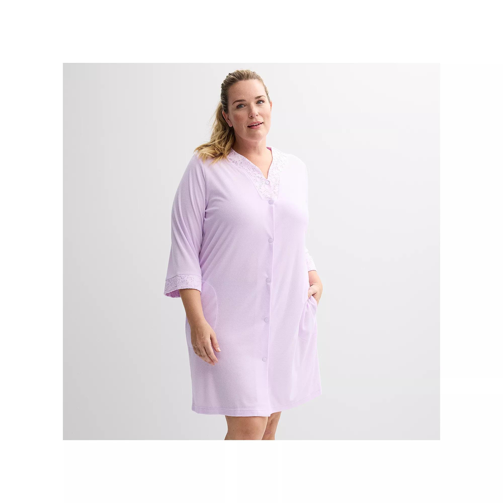 Plus Size Miss Elaine Essentials Terry Short Snap Robe, Women's, Size: 2XL, Purple Product Image